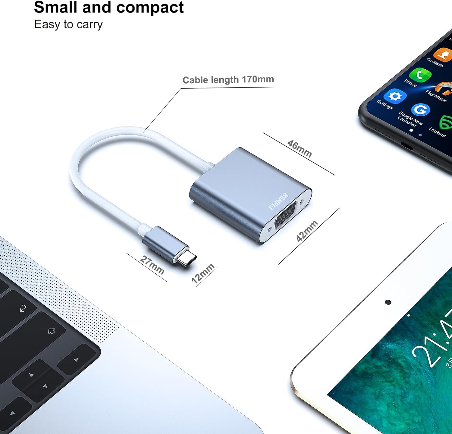 Premium BENFEI USB C to VGA Adapter with Aluminum Shell - Thunderbolt 3/4 Compatible for MacBook Pro/Air 2023, iPhone 15 Pro/Max, iPad Pro, iMac, Dell XPS 17, Surface Book 3 & Samsung Galaxy S23 - Ideal for Business Presentations & Home Office Setup [Space Gray]