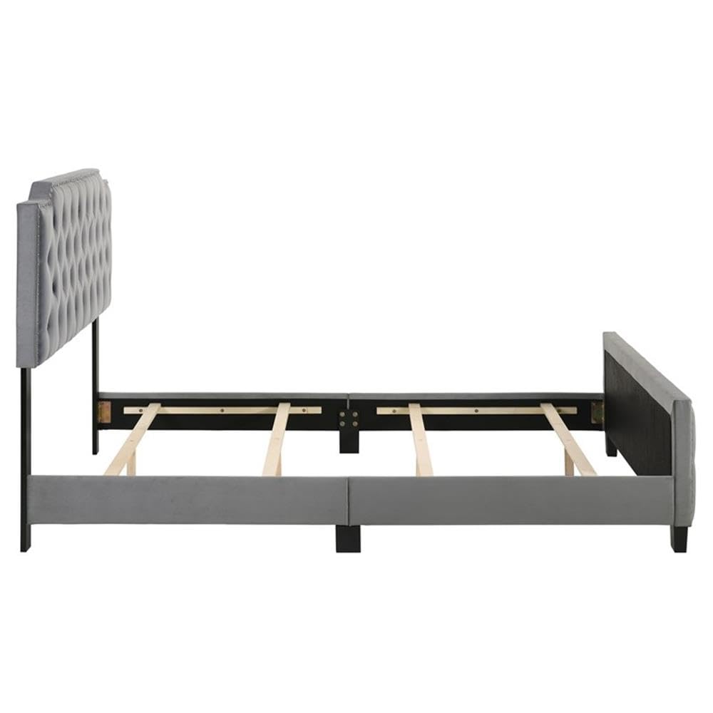 Furniture of America Chetana Light Gray Full Tufted Upholstered Wood Bed Frame - Queen Size Platform Bed with Upholstered Headboard - Perfect for Modern Bedroom, Guest Room & Master Suite Decor