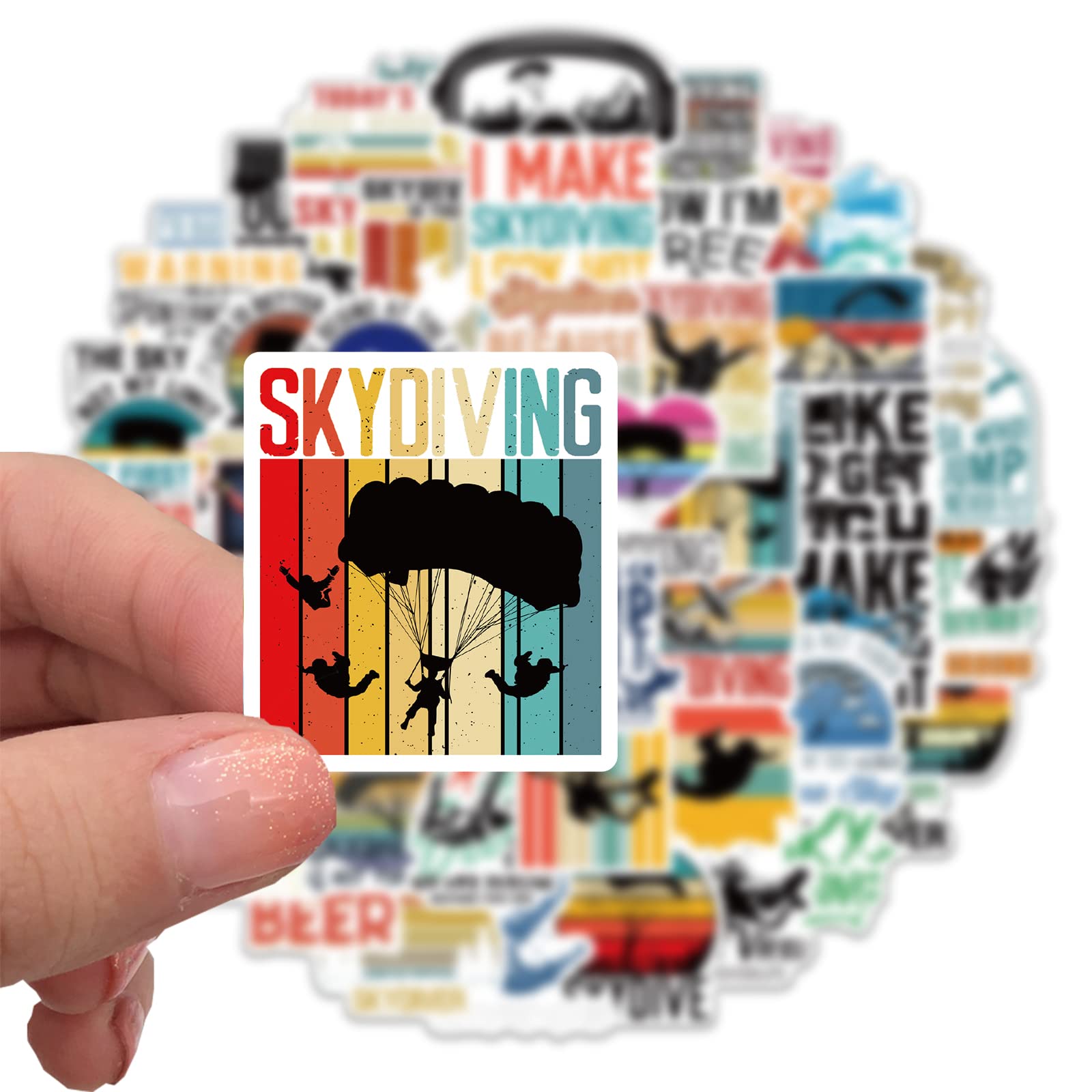 52 PCS Skydiving Stickers - Waterproof Parachute & Extreme Sports Decals for Water Bottles, Laptops, Helmets - Perfect Gift for Skydivers, Parachutists, Adventurers, Adults, Teens & Kids - Great for Outdoor Gear, Travel Accessories & Extreme Sports Equipment