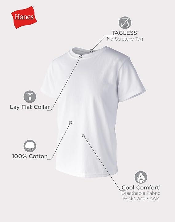 Hanes Boys Tagless ComfortSoft Crew Neck T-Shirts 4-Pack - Soft Cotton Tees for School, Play & Everyday Wear