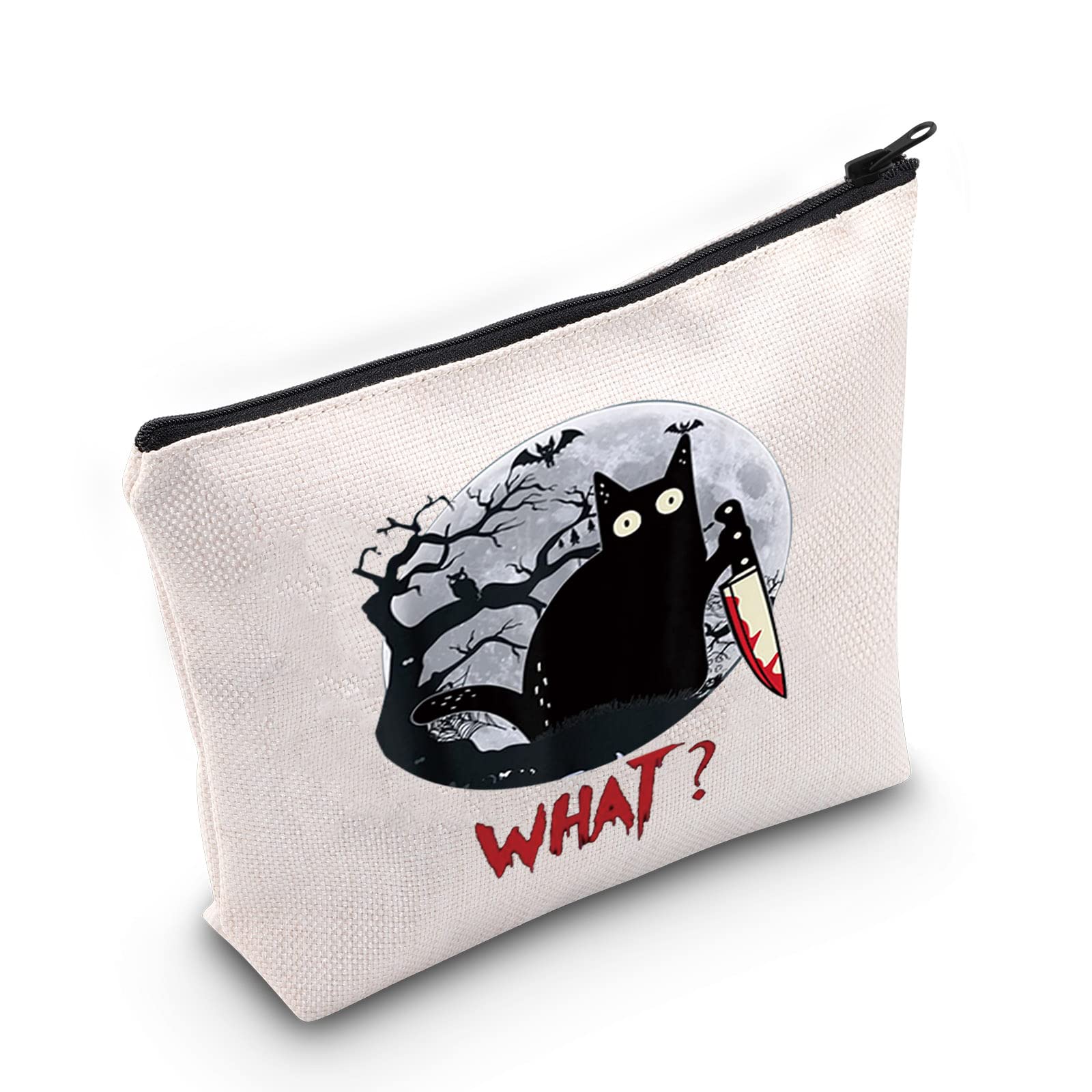 LEVLO Murderous Cat With Knife Cosmetic Makeup Bag - Cute & Spooky Zipper Pouch for Cosmetics & Travel - Perfect Halloween Gift & Unique Makeup Organizer (Great for Halloween Parties, Cosplay & Everyday Use)