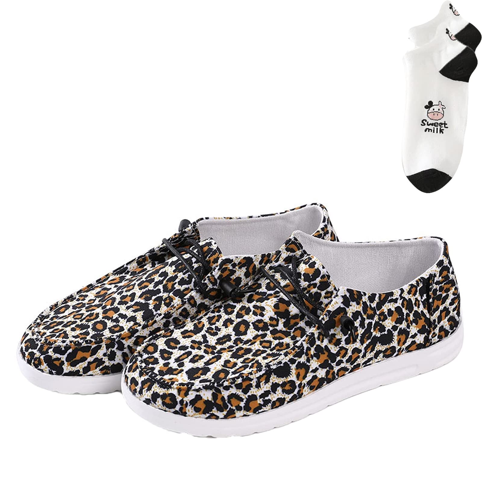 Women's Cow Print Canvas Slip-On Sneakers - Comfortable Loafers & Flats for Casual Wear, Work, and Everyday Fashion