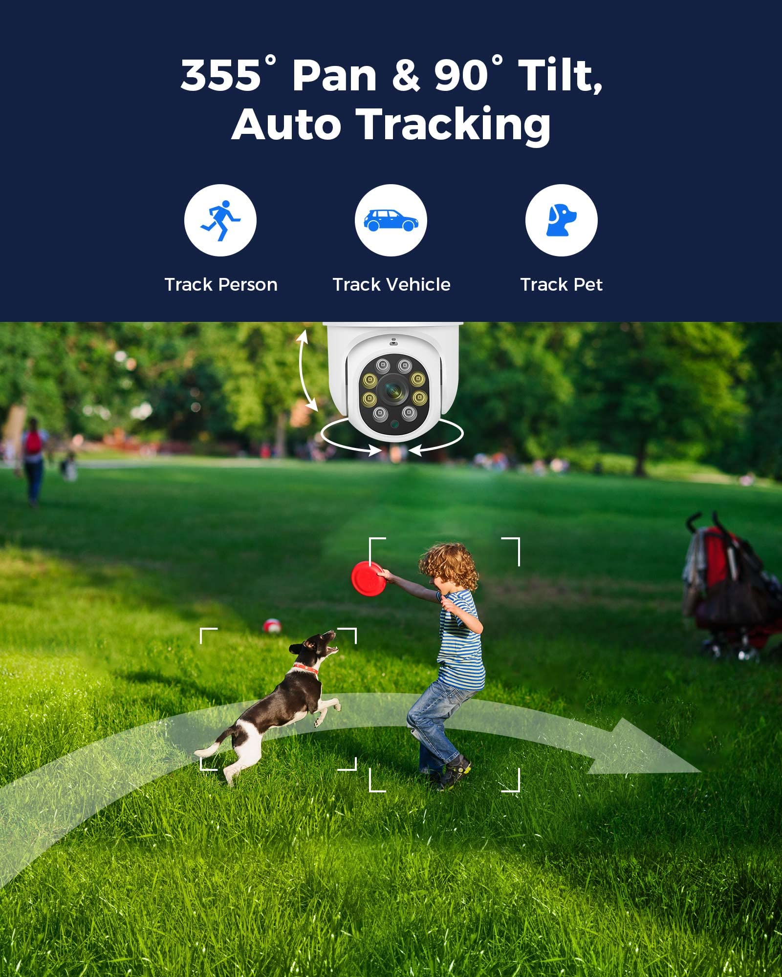 2K Wireless Outdoor Security Camera with Floodlight - 3MP Pan Tilt WiFi Camera, Motion Tracking, Color Night Vision, Two-Way Audio, Light Alarm, PC/Mobile Remote Viewing - Ideal for Home Security, Backyard Monitoring & Business Surveillance