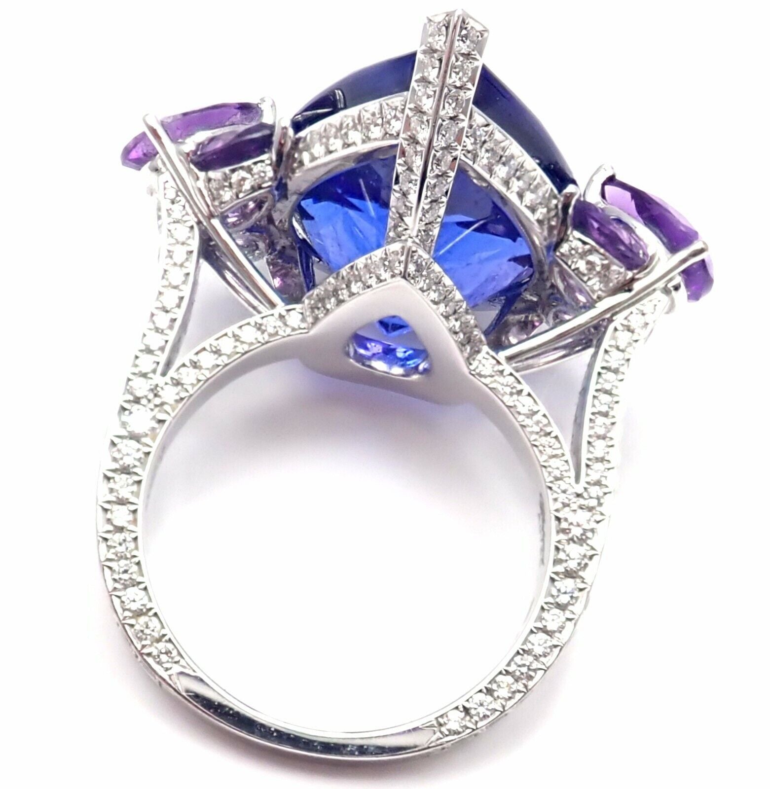 Luxury Chopard 18K Gold Diamond Tanzanite Amethyst Ring with Certificate Box - Perfect for Engagement, Anniversary & Special Occasion Gifts