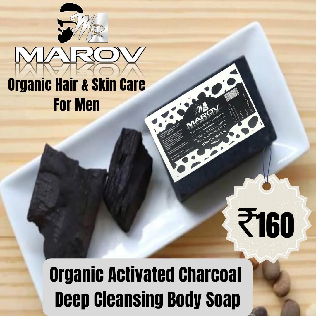 MR Marov Organic Activated Charcoal Deep Cleansing Body Soap for Acne & Detox - Natural Exfoliating Face & Body Wash for Men & Women - Perfect for Sensitive Skin & Daily Skincare Routine
