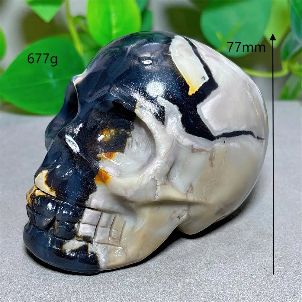 Volcano Agate Skull Crystal - Natural Stone Quartz Mineral for Halloween Decor, Spiritual Meditation, Energy Healing & Unique Handmade Gifts - Perfect for Home Altar, Yoga Space & Gothic Decorations