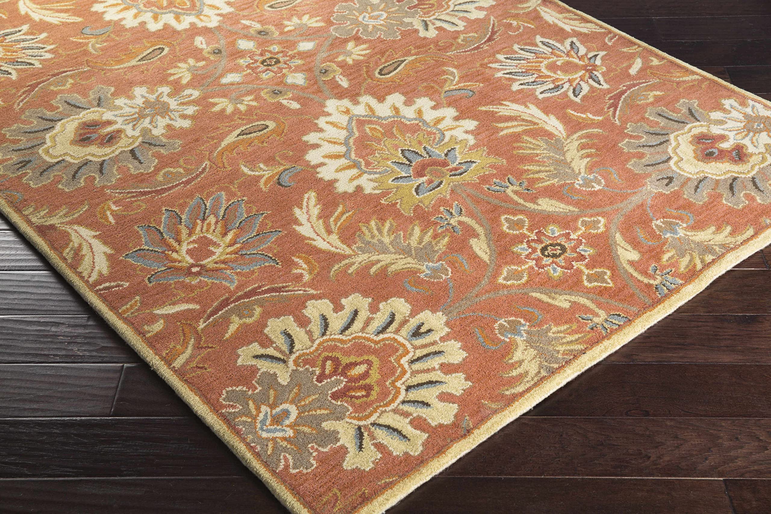 Hauteloom Chesterton Wool Area Rug for Living Room & Bedroom - Traditional Brown, Green, Red Round 4' - Soft & Durable Handmade Rug for Cozy Home Decor