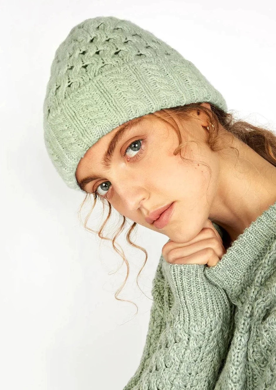 Ireland's Eye Aran Knit Wool Hat for Women & Men - Sage Marl Color, Warm Winter Beanie for Outdoor Activities, Hiking & Travel