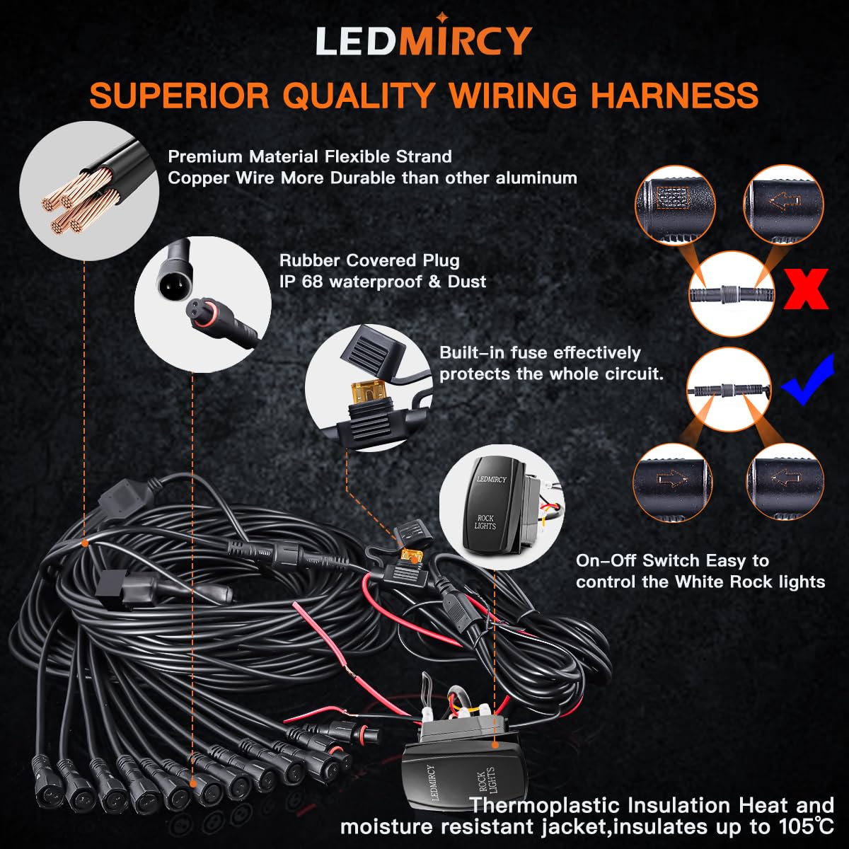 R3 Pure White Rock Lights Kit - 12PCS High Power LED Underglow Lights for Offroad Trucks, ATV, UTV, SUV with Rocker Switch & Wire Harness | Perfect for Trail Rigs, Night Off-Roading & Custom Underbody Lighting