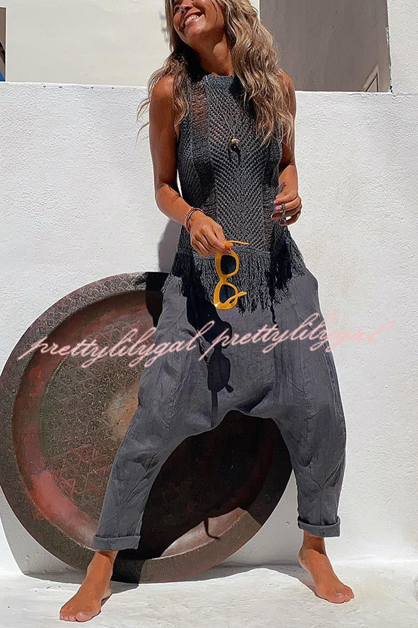 Stylish Thar Desert Sleeveless Tassel Knit Top for Women | Boho Chic Summer Blouse | Perfect for Beach Vacations & Music Festivals