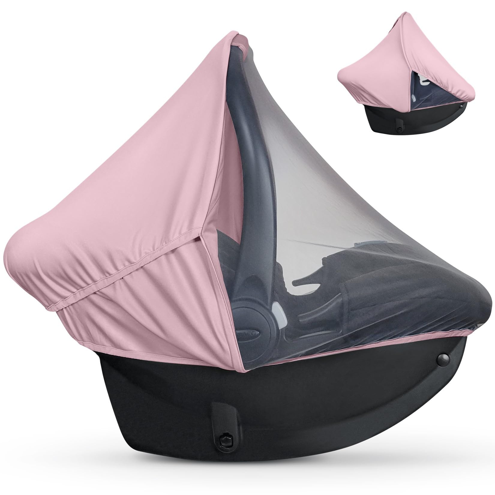 Breathable 2-in-1 Baby Car Seat Cover with UV Protection & Mosquito Net - Lightweight Sun Shade Canopy for Infant Girls - Pink Summer Car Seat Cover for Warm Weather - Perfect for Outdoor Walks, Park Visits & Road Trips