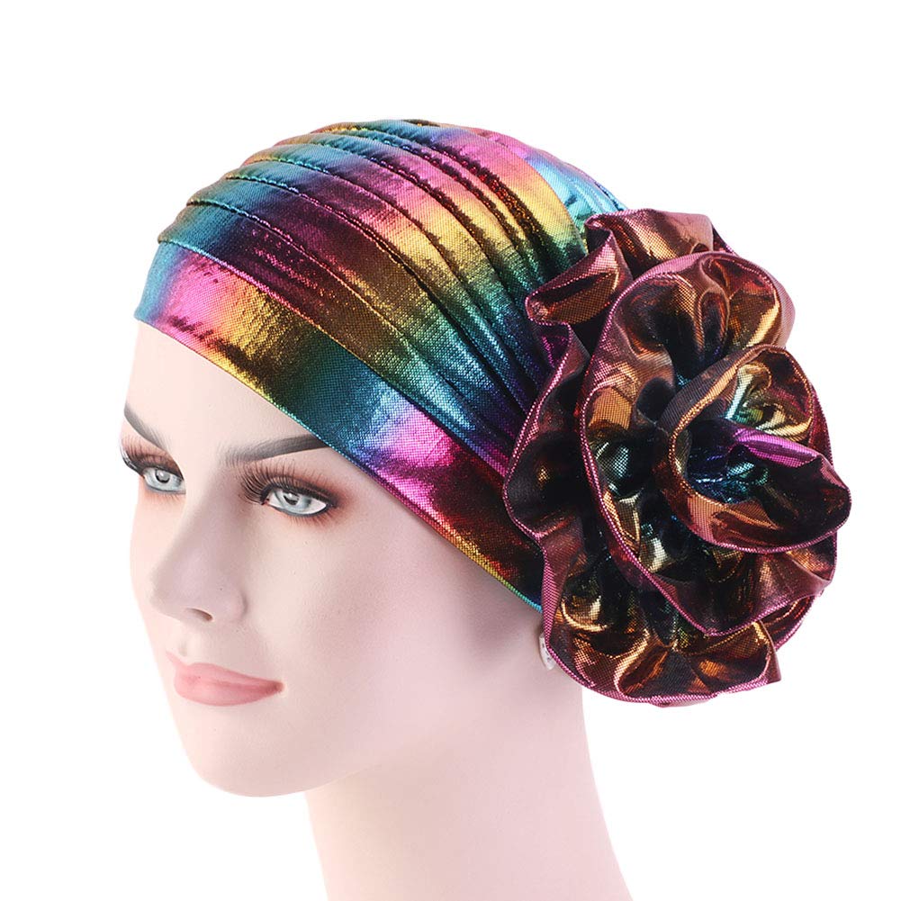 Glitter Laser Flower Turban - Colorful Stretchy Beanie Cap & Hair Wrap for Women | Perfect for Yoga, Gym, Beach & Everyday Fashion