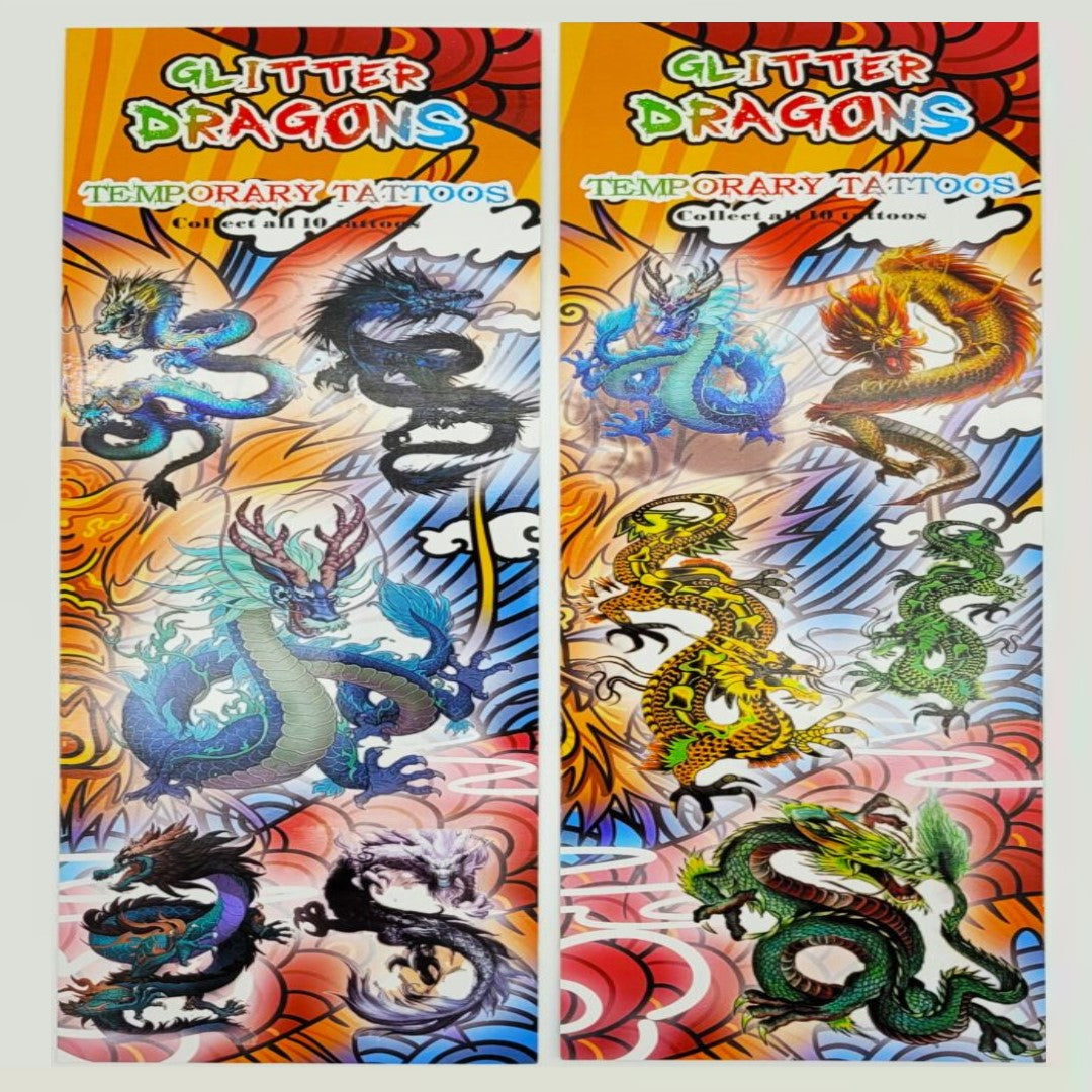 Glitter Dragon Temporary Tattoo - Waterproof & Long Lasting Fake Tattoos for Kids & Adults - Perfect for Halloween, Cosplay, Parties & Festivals