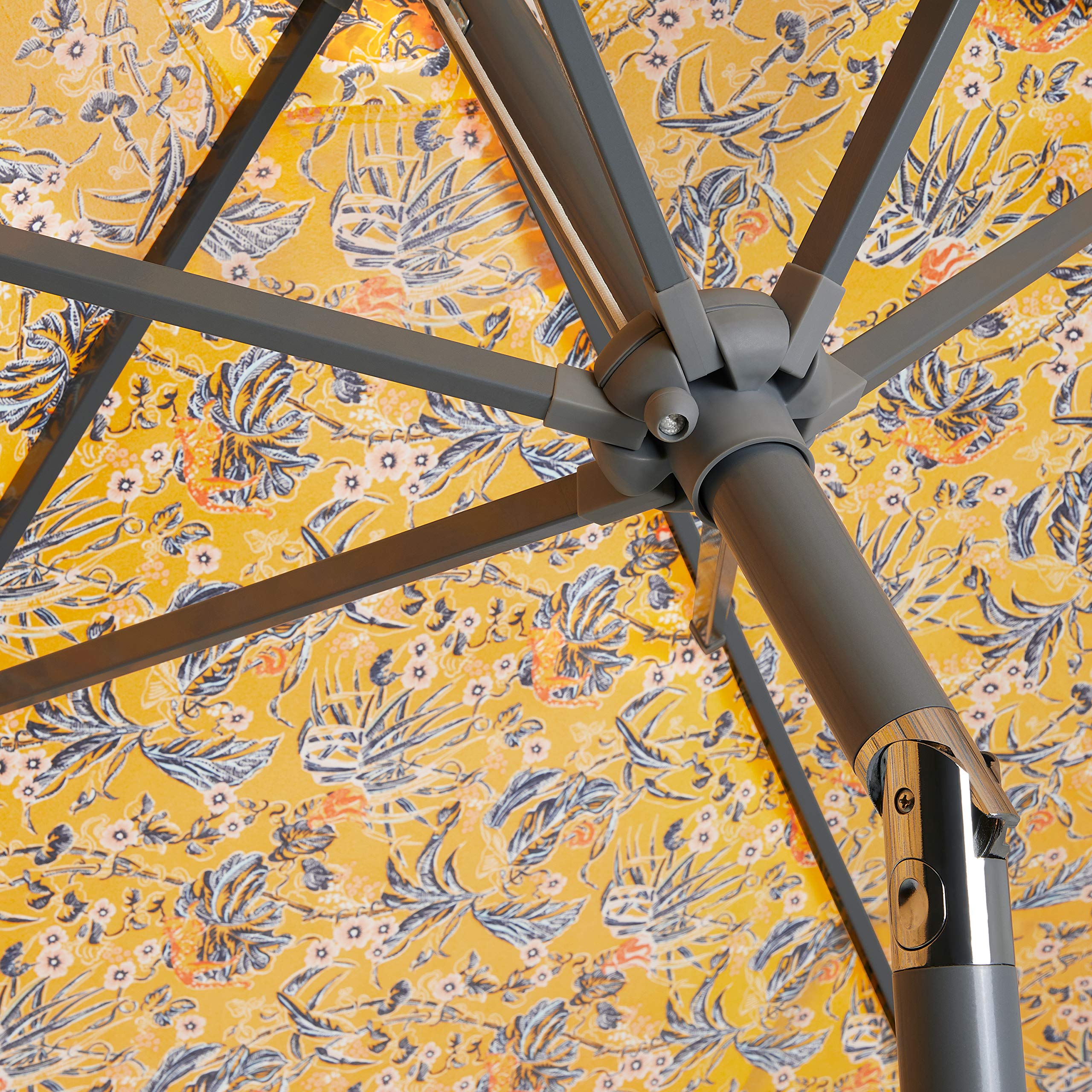 Vera Bradley by Classic Accessories 9 Foot Water-Resistant Market Umbrella - Rainforest Toile Gold Pattern - Perfect for Outdoor Events, Beach Trips & Garden Parties
