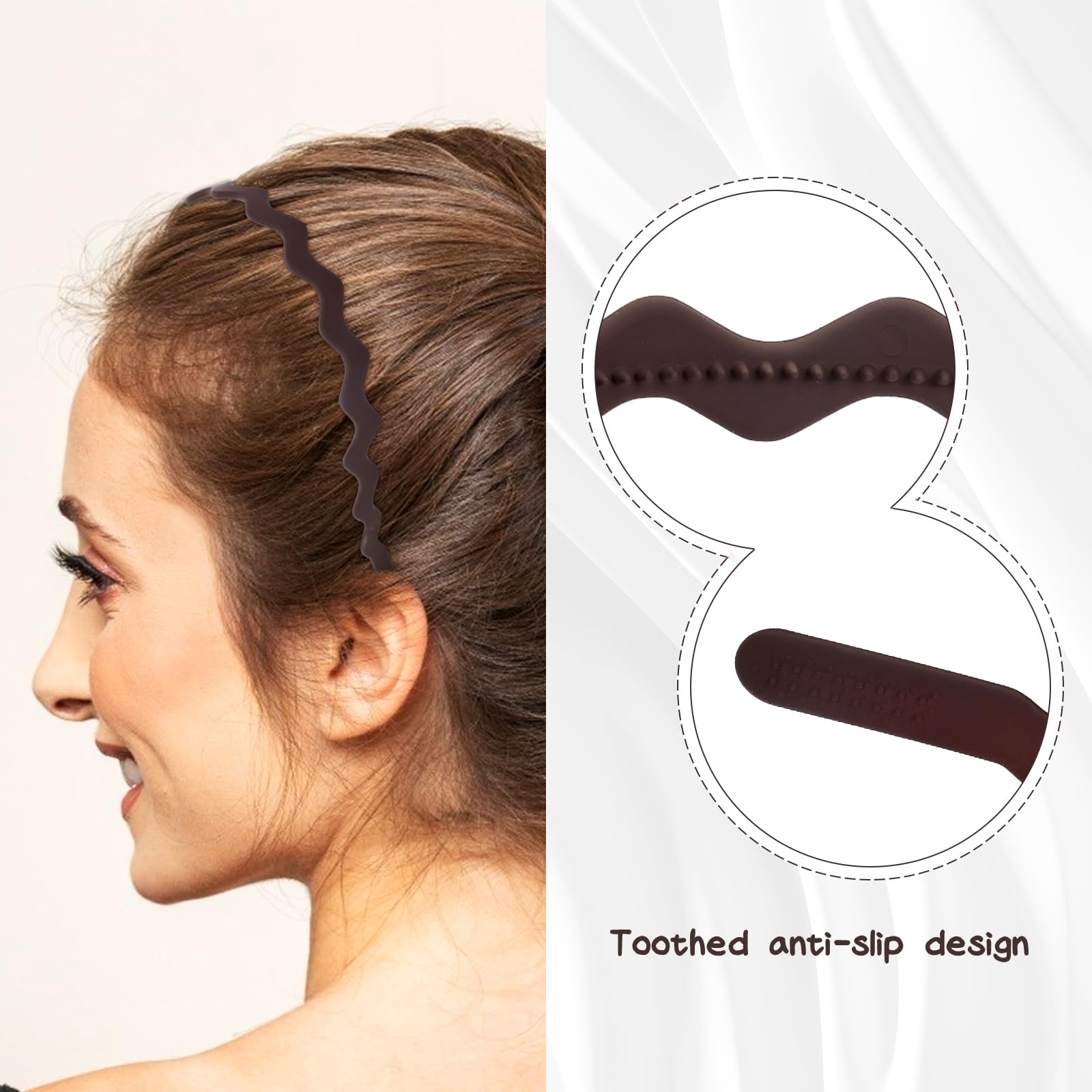 Cinaci 10-Pack Non-Slip Wavy Braided Headbands - 5 Styles (Dark Coffee/Black) Matte Elastic Hair Bands with Teeth for Men, Women, Teens & Kids - Perfect for Sports, Workouts, Yoga & Everyday Styling