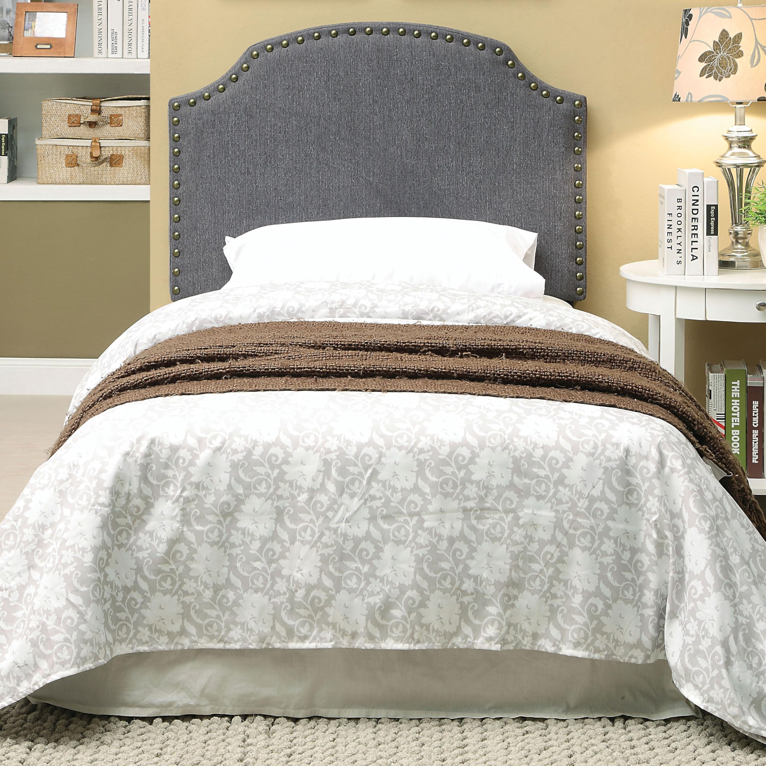 Furniture of America Sonata Adjustable Headboard for Twin Bed - Gray Upholstered Headboard with Customizable Height, Perfect for Small Bedrooms, Guest Rooms & Dormitories