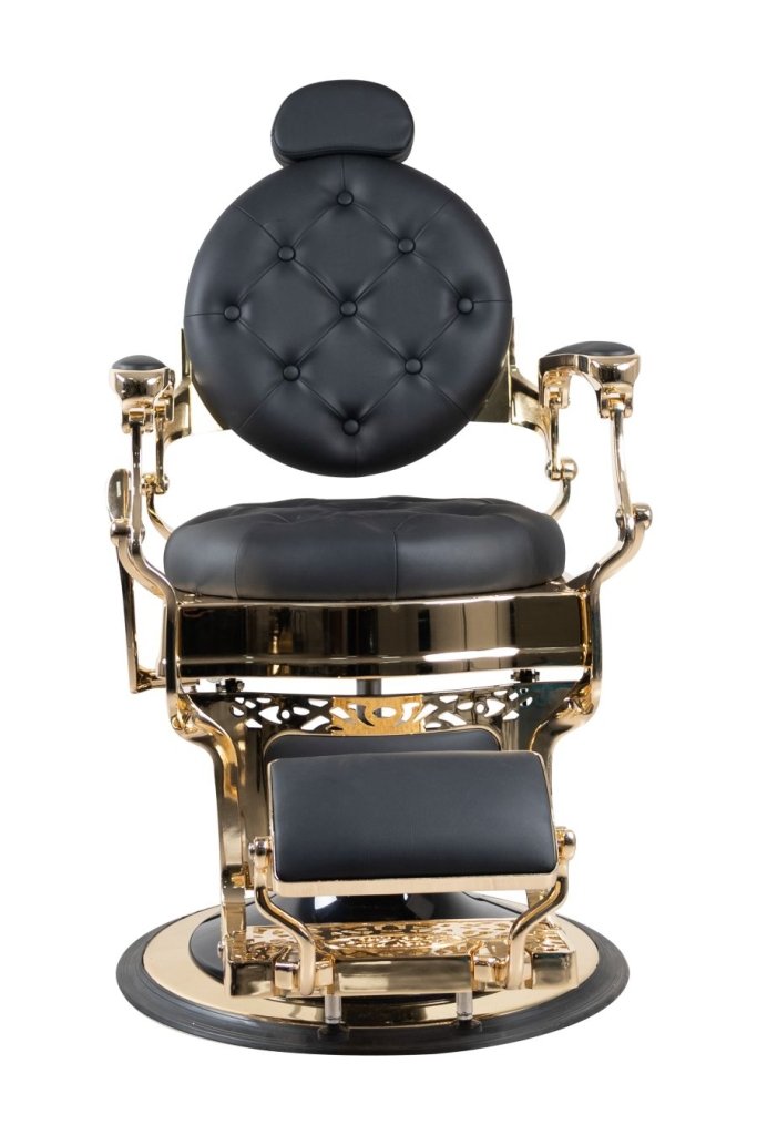 Premium Heavy Duty Antique Barber Chair - Gold/Matte Black Salon Styling Chair with Hydraulic Pump | Model 121951A | Professional Haircut & Shave Station for Barber Shops & Salons