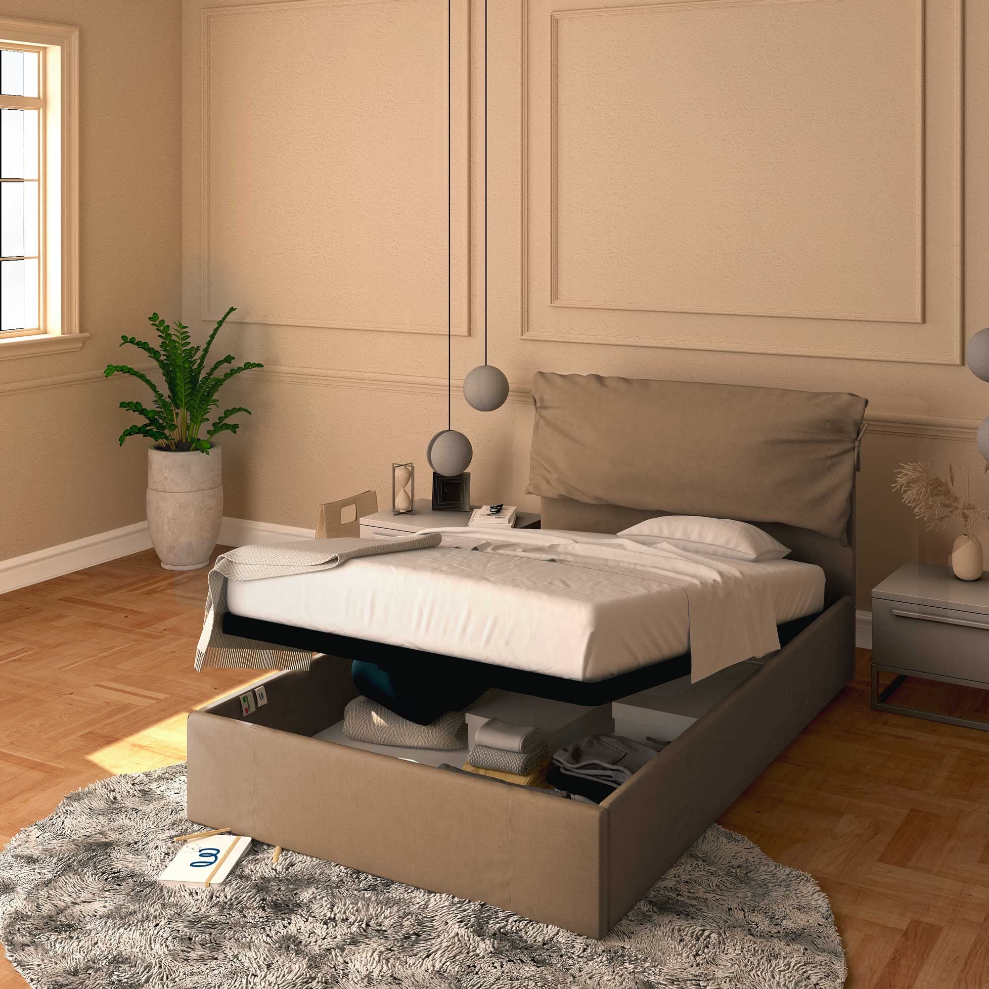 Baldiflex Single Bed with Storage - Licia Soft Synthetic Leather Upholstery, Slatted Base for Single Mattresses, 120 x 190 cm, Padded Headboard, Taupe Gray - Perfect for Small Bedrooms, Guest Rooms & Studio Apartments