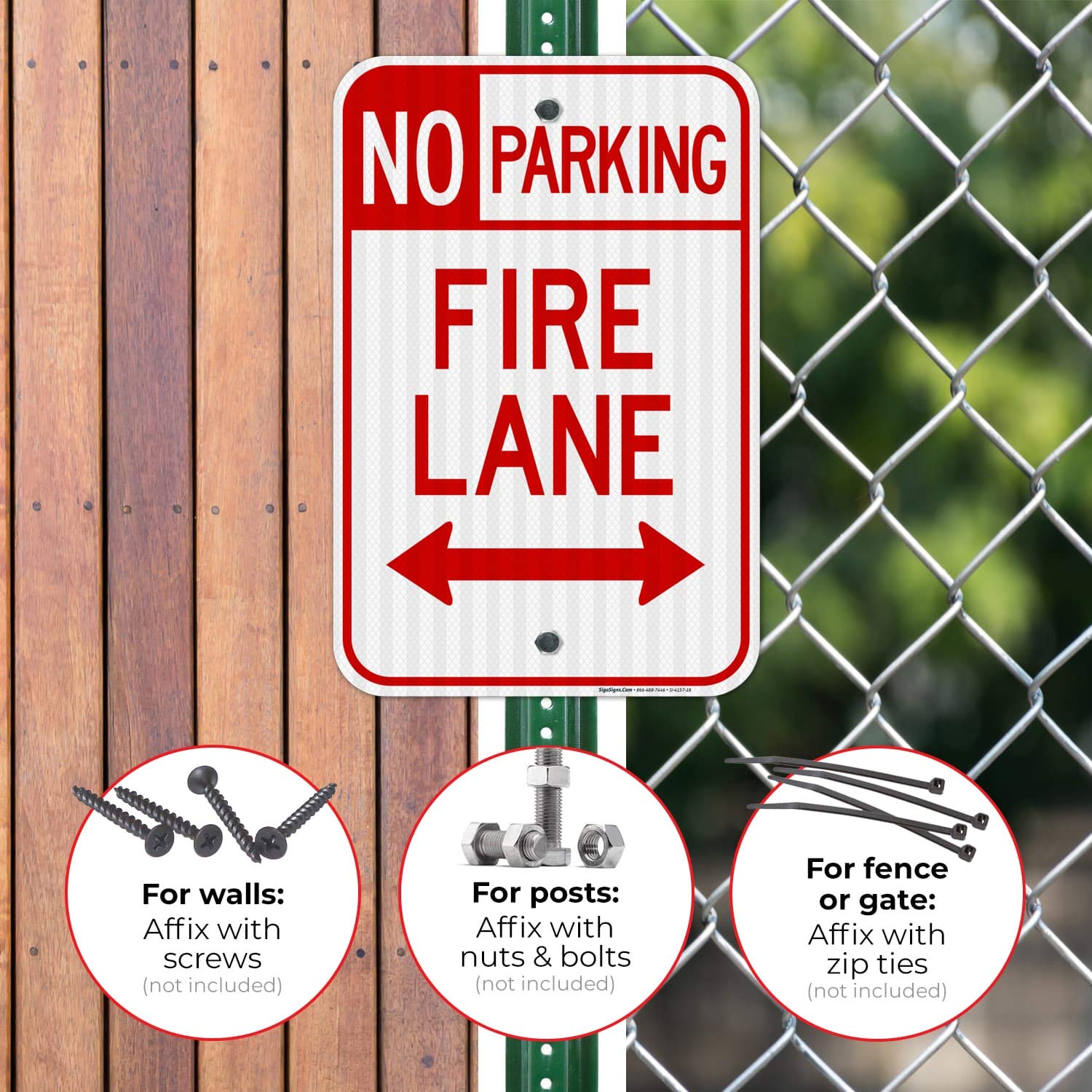 Fire Lane No Parking Both Sides Sign - 12x18 Inches, 3M EGP Reflective Aluminum, Fade Resistant, Easy Mounting - Indoor/Outdoor Use for Parking Lots, Driveways & Fire Zones - Made in USA