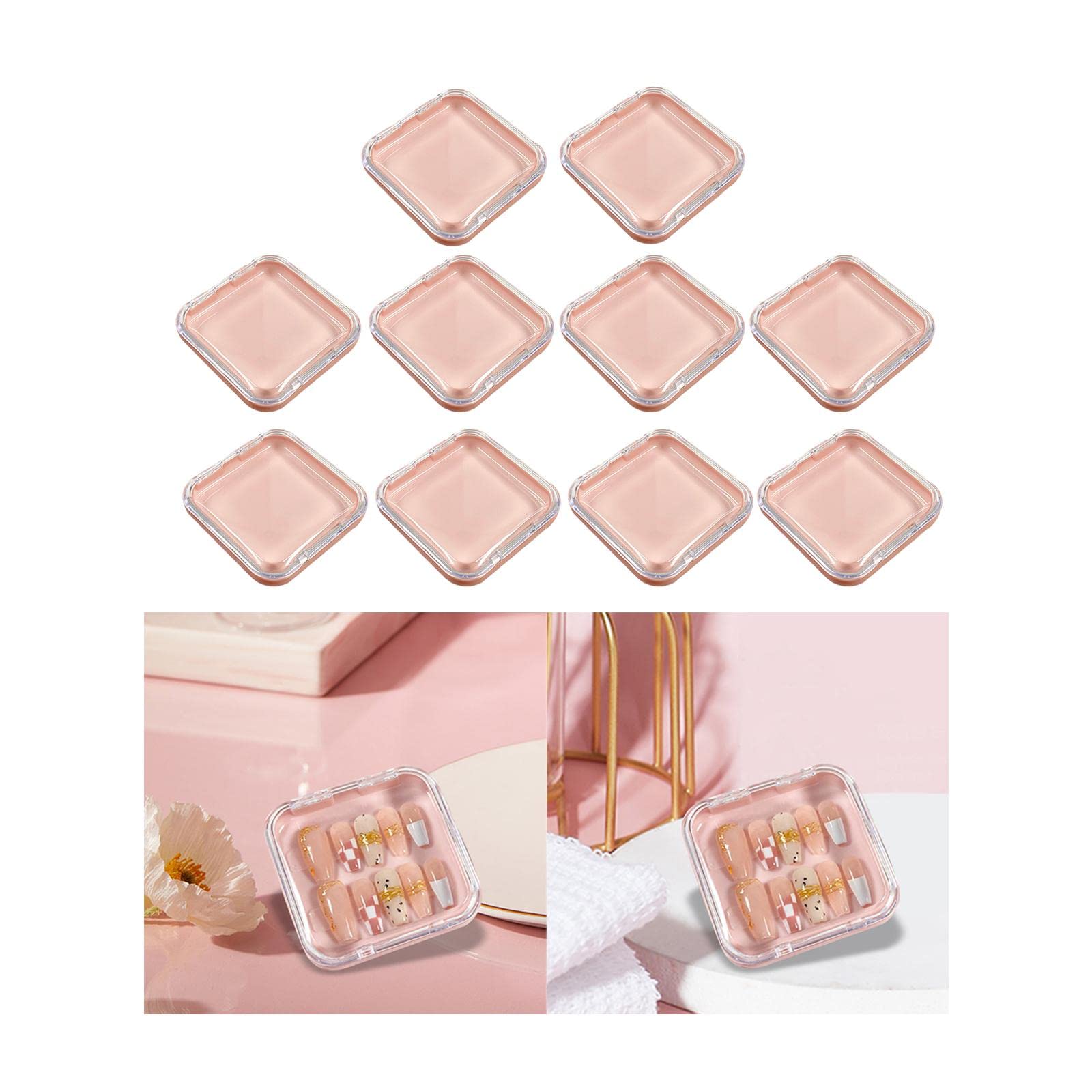 Sharplace 10-Piece Acrylic Press-On Nail Storage Box Set - Mini Artificial Nail Display Case & False Nail Organizer for Salon Professionals & Home Manicure - Perfect for Nail Art Storage, Salon Organization & Travel Nail Kits (Pink)
