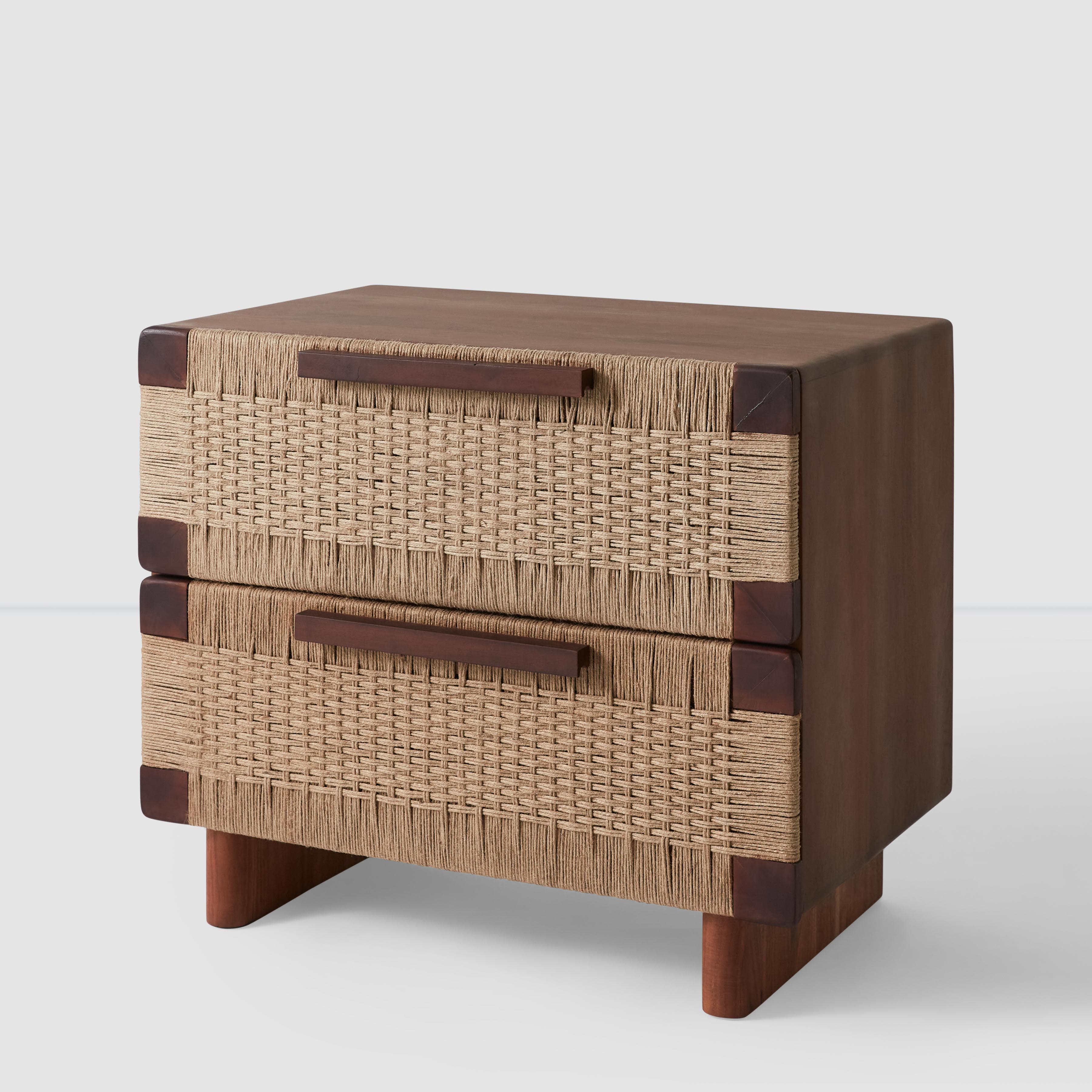 Modern Woven Nightstand with Storage Shelf - Handcrafted Rattan Bedside Table for Bedroom, Living Room & Dorm - Stylish Small End Table with Open Shelf Design