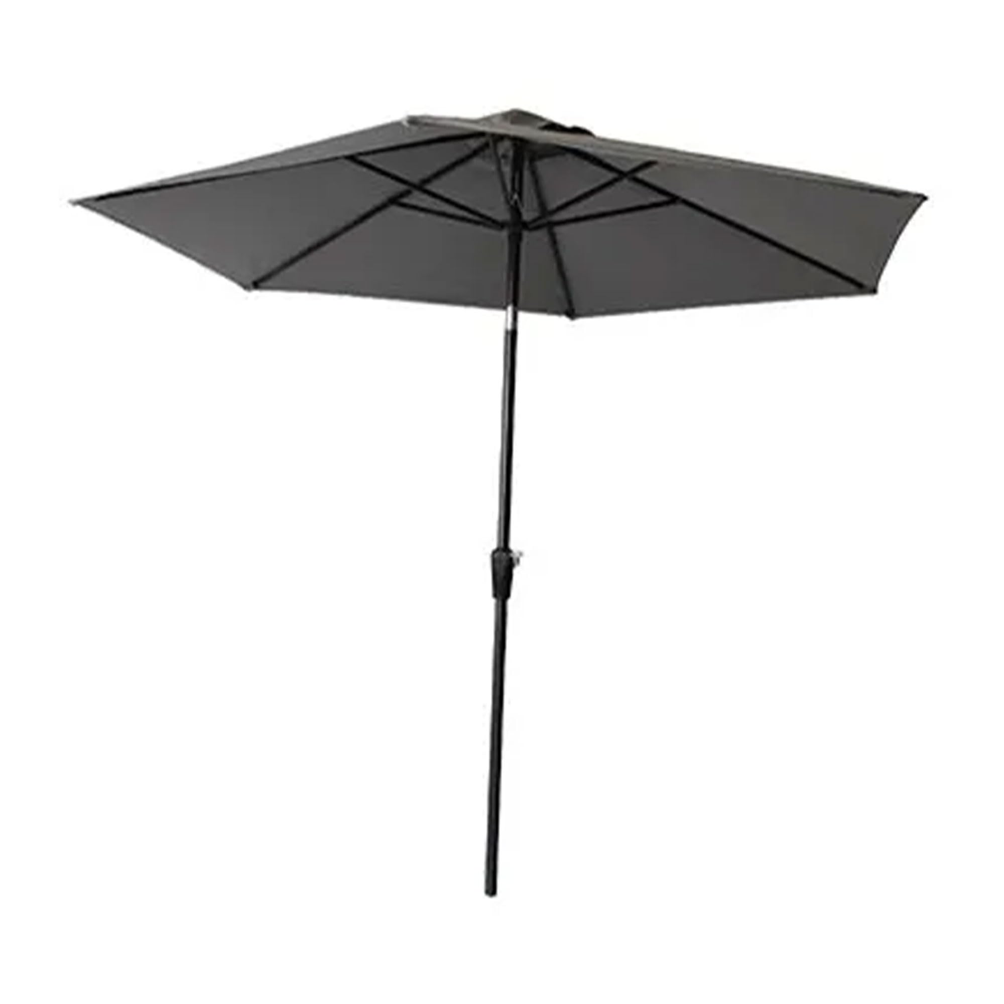 9 Foot Campton Hills Market Umbrella - Round Sling Fabric Outdoor Patio Umbrella with Auto Crank & Tilt - Gray/Brown Shade Canopy for Backyard, Poolside, and Garden Relaxation