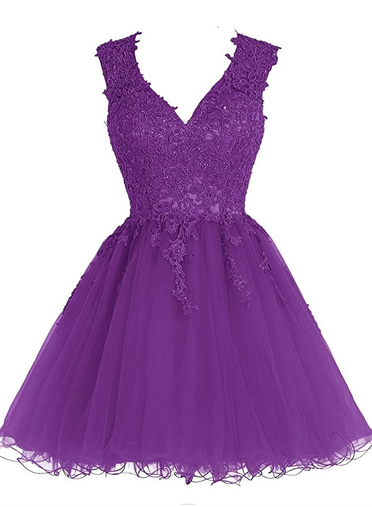 Elegant Short Lace Cocktail Dresses for Homecoming & Prom - V-Neck Tulle Dress with Appliques | Perfect for Parties, Dances & Special Occasions