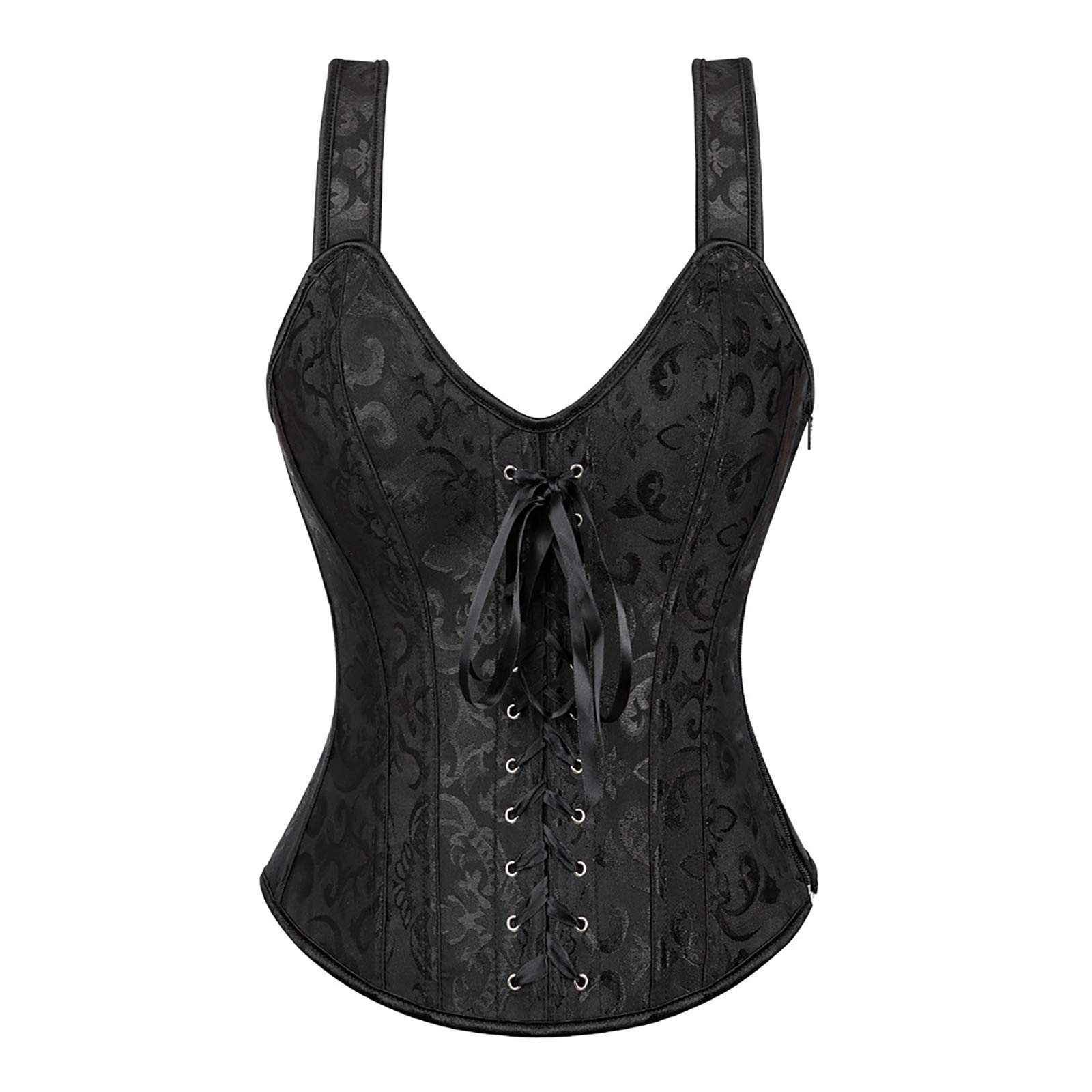 Aislor Women's Vintage Floral Lace-Up Corset Bustier - Gothic Overbust Corselet for Costume, Burlesque & Steampunk Fashion