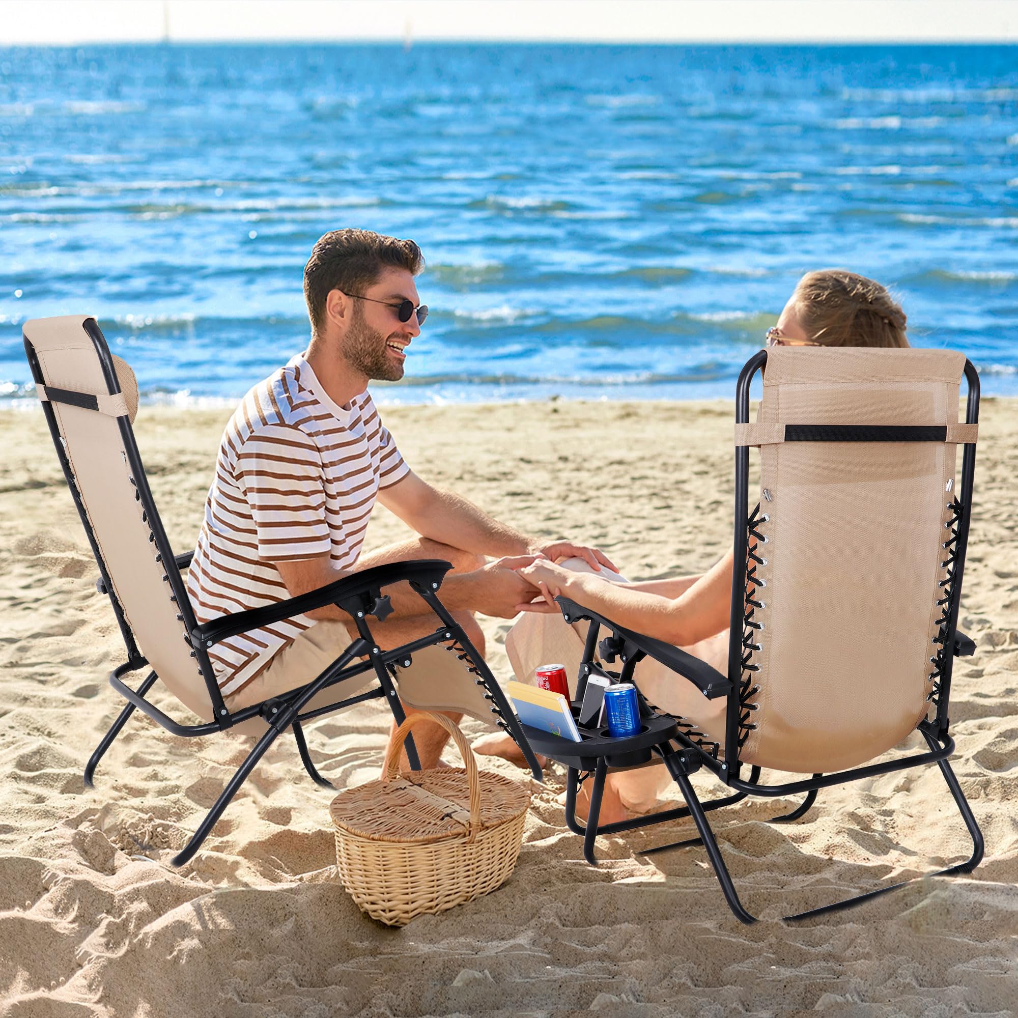 ZENY Zero Gravity Lounge Chairs Set of 2 - Adjustable Folding Recliners with Cup Holders & Headrest for Outdoor Relaxation | Perfect for Patio, Poolside, Beach, Backyard & Garden Lounging
