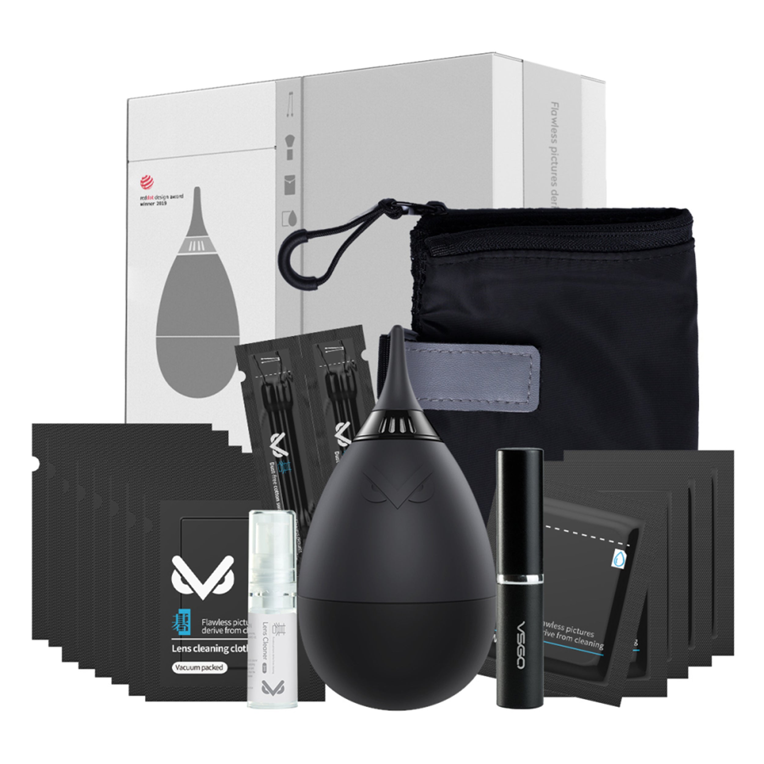 3 LEGGED THING VSGO VS A2E Professional Camera Lens Cleaning Kit with Microfiber Cloth & Brush - Perfect for DSLR, Mirrorless & Smartphone Lenses - Travel & Photography Essential
