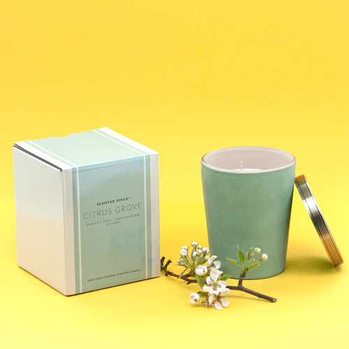 Scented Space 900g Leather Candle with Citrus Grove Aroma - Perfect for Home Decor, Relaxation & Gifts
