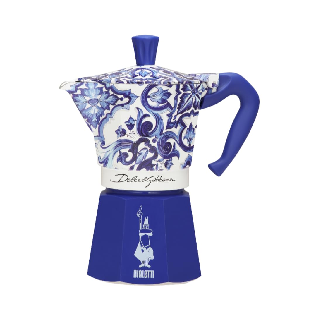 Bialetti Dolce & Gabbana Mocha Express Blue Mediterraneo Stovetop Espresso Maker - 6 Cup Italian Coffee Maker for Gas & Electric Stoves | Perfect for Home, Office & Camping Coffee Brewing