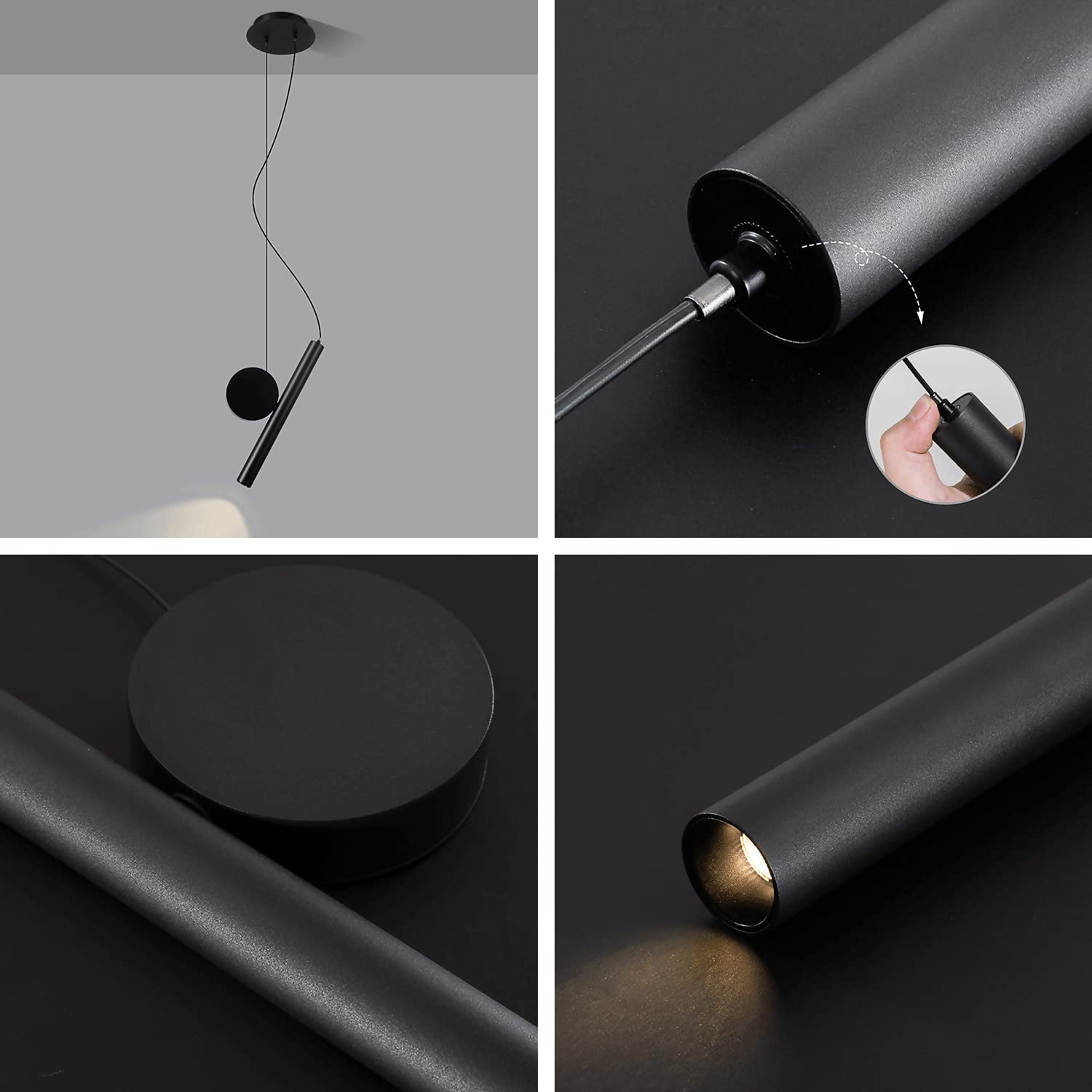 Modern 3W LED 4000K Hanging Lamp - Creative Long Tube Bedside Light with Round Metal Ceiling Pendant Spotlight | Perfect for Living Room Sofa, Bedside Reading & Home Decor Lighting