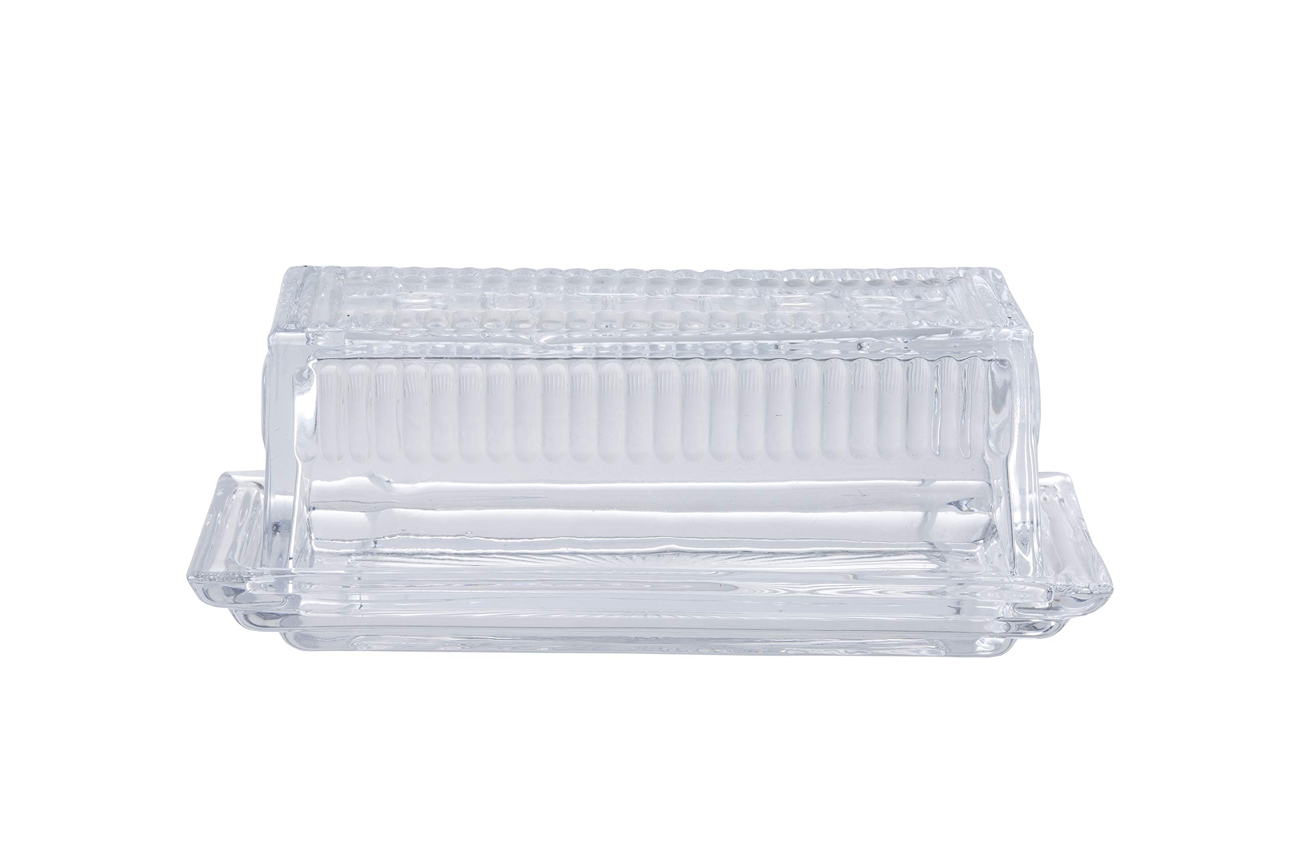 Tablecraft Clear Glass Butter Dish with Embossed Design - 7 x 3 x 2.75 Inches - Set of 6 - Perfect for Dining Table, Kitchen Counter, and Restaurant Use