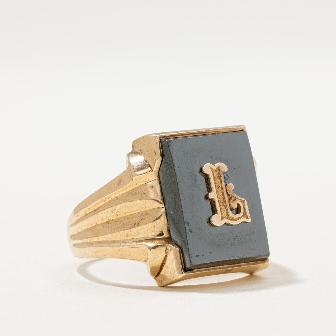 10K Hematite 'L' Initial Signet Ring for Men & Women | 7.80ct Genuine Stone | Size 10.75 | Personalized Monogram Jewelry Gift | Perfect for Engagements, Weddings & Everyday Wear