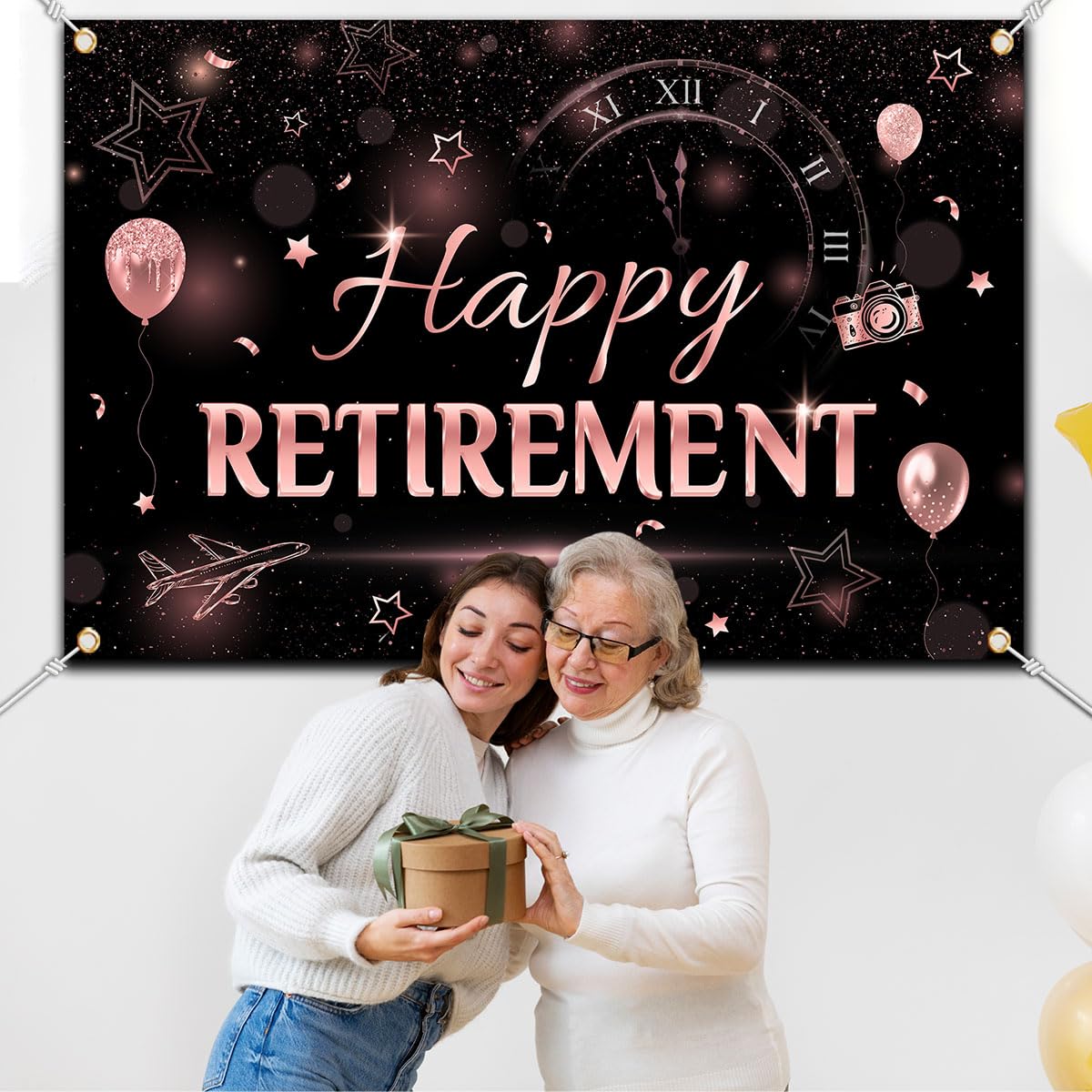 Rose Gold Retirement Backdrop Banner - Happy Retirement Decorations for Women, Retirement Party Photo Booth Supplies - Perfect for Retirement Celebrations, Office Farewells & Milestone Parties