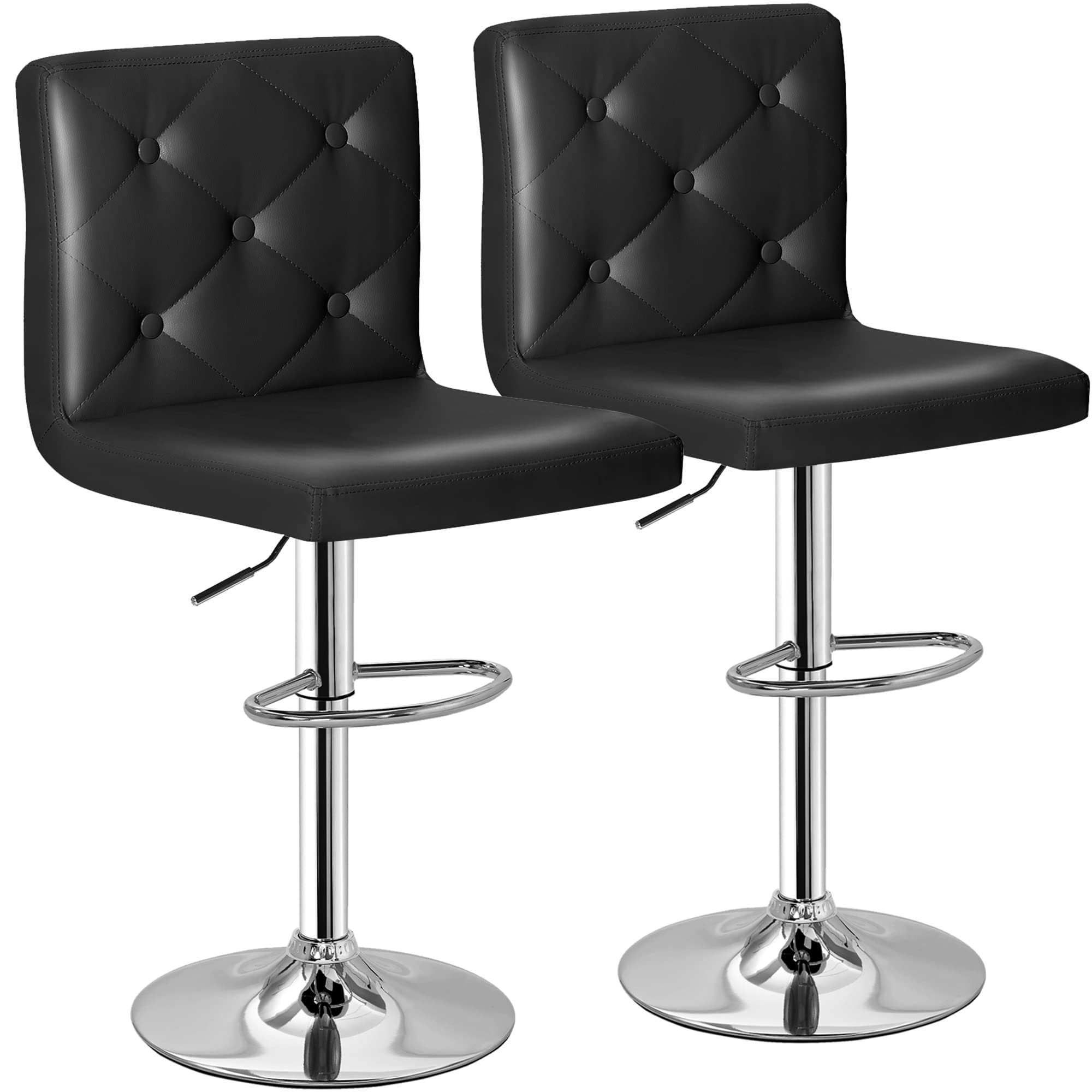 VECELO Adjustable Height Bar Stools with Back Support - Set of 2 Extra Large Kitchen Counter Stools (17.3
