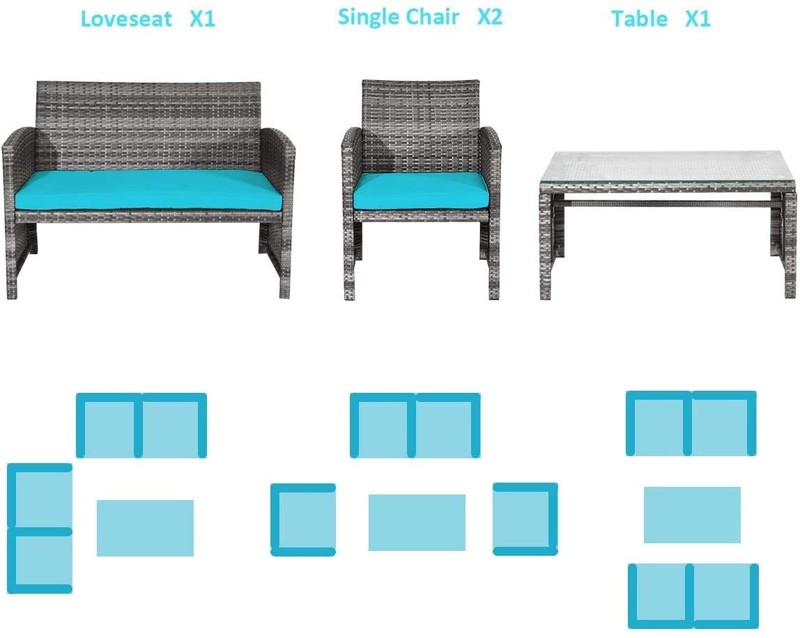 HAPPYGRILL 4-Piece Outdoor Patio Furniture Set with Soft Cushions - Rattan PE Wicker Sofa Chairs & Coffee Table for Garden, Poolside, Porch, Backyard - Perfect for Relaxing and Entertaining Guests