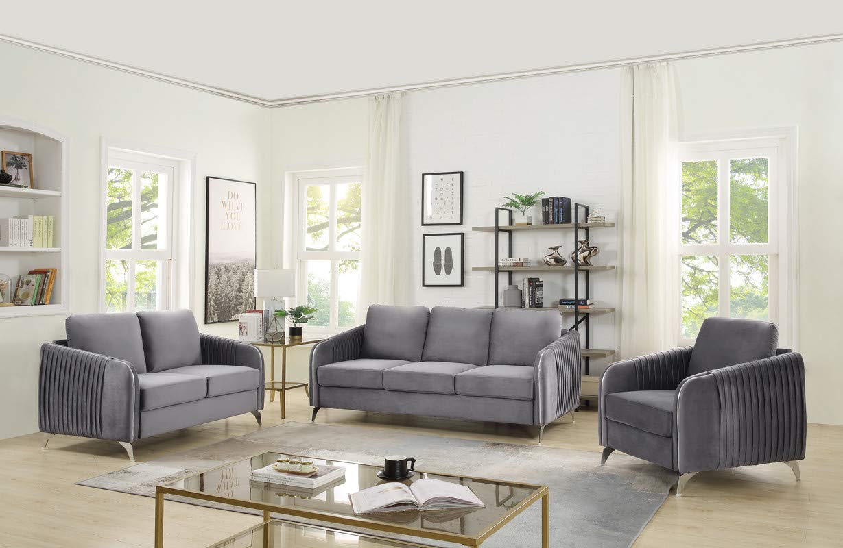 Ergode Hathaway Gray Velvet Modern Chic Accent Armchair - Stylish Living Room Chair for Home Office, Lounge & Reading Nook