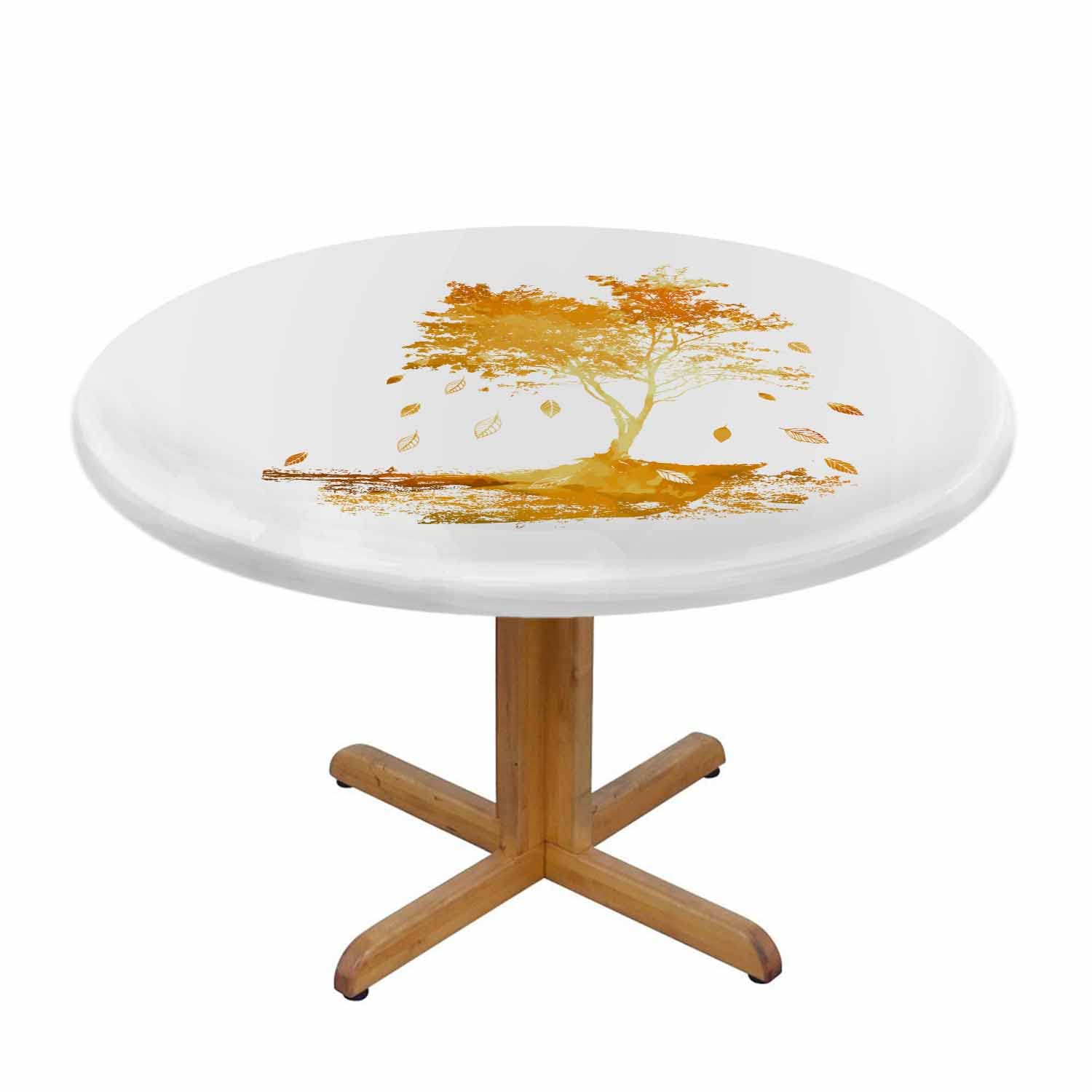 Beabes Watercolor Autumn Tree with Falling Leaves Tablecloth - Abstract Gold Sunshine Design, Washable Round Table Cover for Kitchen & Dining Decor, Fits 48 Inch Tables - Perfect for Fall Gatherings & Holiday Dinners