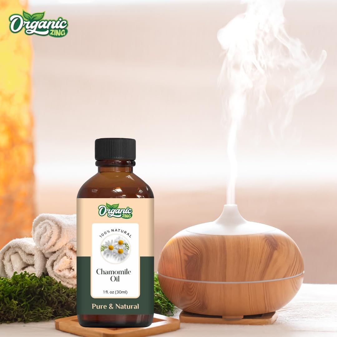 Organic Zing Chamomile Essential Oil (Matricaria chamomilla) | 100% Pure & Natural for Skin Care, Hair Growth, Aromatherapy & Diffuser Use - 30ml/1.01fl oz | Perfect for Relaxation, Stress Relief & Spa Treatments