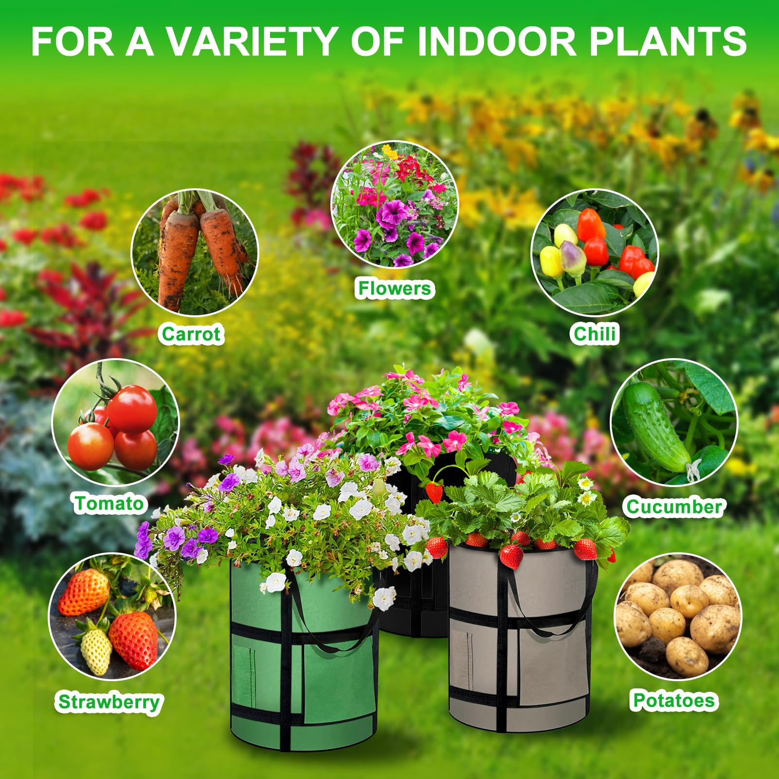 4-Pack 10 Gallon Plant Grow Bags with Viewing Window & Handles - Thickened Fabric Pots for Potatoes, Tomatoes & Vegetables - Durable Large Garden Planting Bags for Outdoor & Indoor Gardening - Perfect for Patio, Balcony & Backyard Vegetable Growing