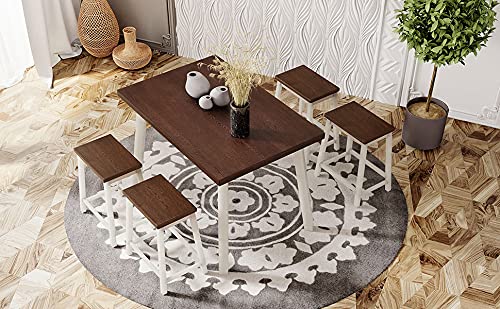 5-Piece Rustic Metal Dining Table Set with 4 Stools - Modern Farmhouse Kitchen Table for Small Spaces, Breakfast Nook & Apartment Dining | Durable & Stylish Home Decor