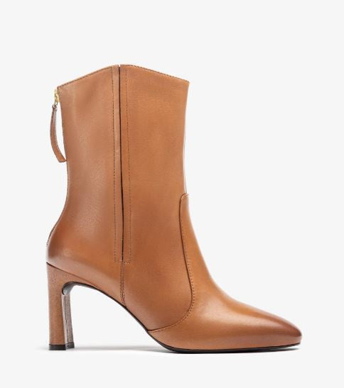 Unisa WERNER Women's Tan Leather Heeled Ankle Boots - Fashionable Mid-Calf Booties for Fall/Winter, Office Wear & Night Out