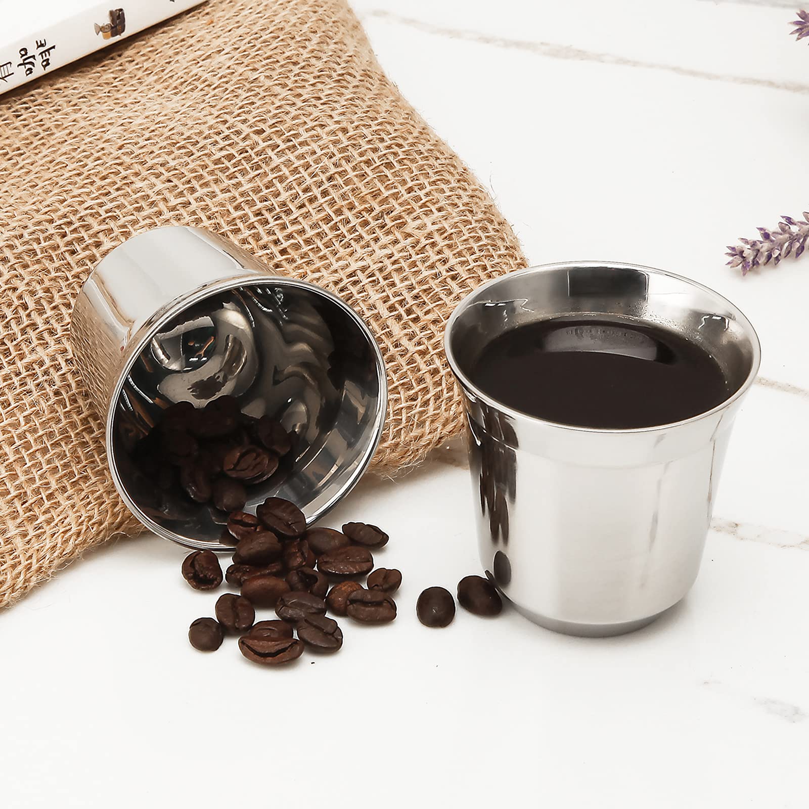 Easyworkz Pedro Stovetop Espresso Maker with 2 Stainless Steel Double Wall Insulated Demitasse Cups - Italian Coffee Maker for Home, Camping & Travel | Perfect Gift for Coffee Lovers