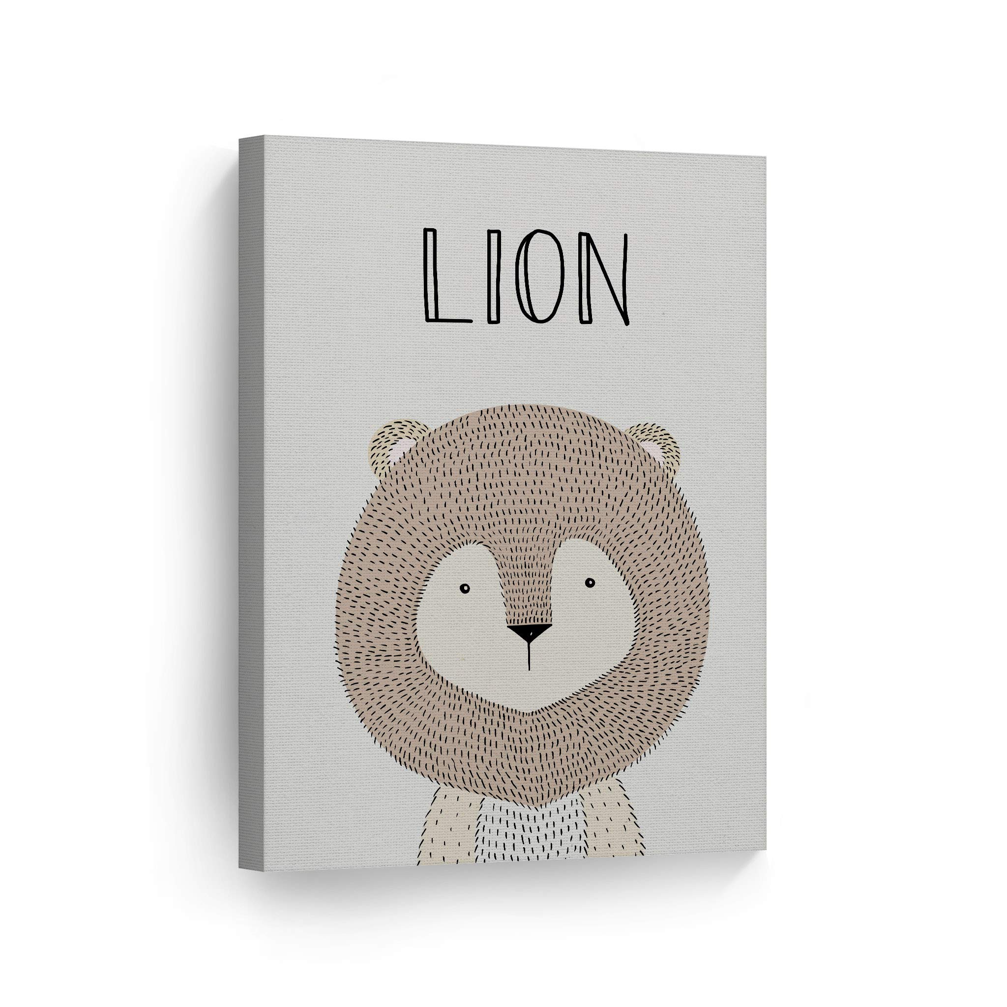 Lion Canvas Wall Art for Kids Room - 40x30 Inch Smile Art Design Painting with Cream Background, Nursery & Baby Room Decor - Handmade in USA | Perfect for Playrooms, Bedrooms & Gifts