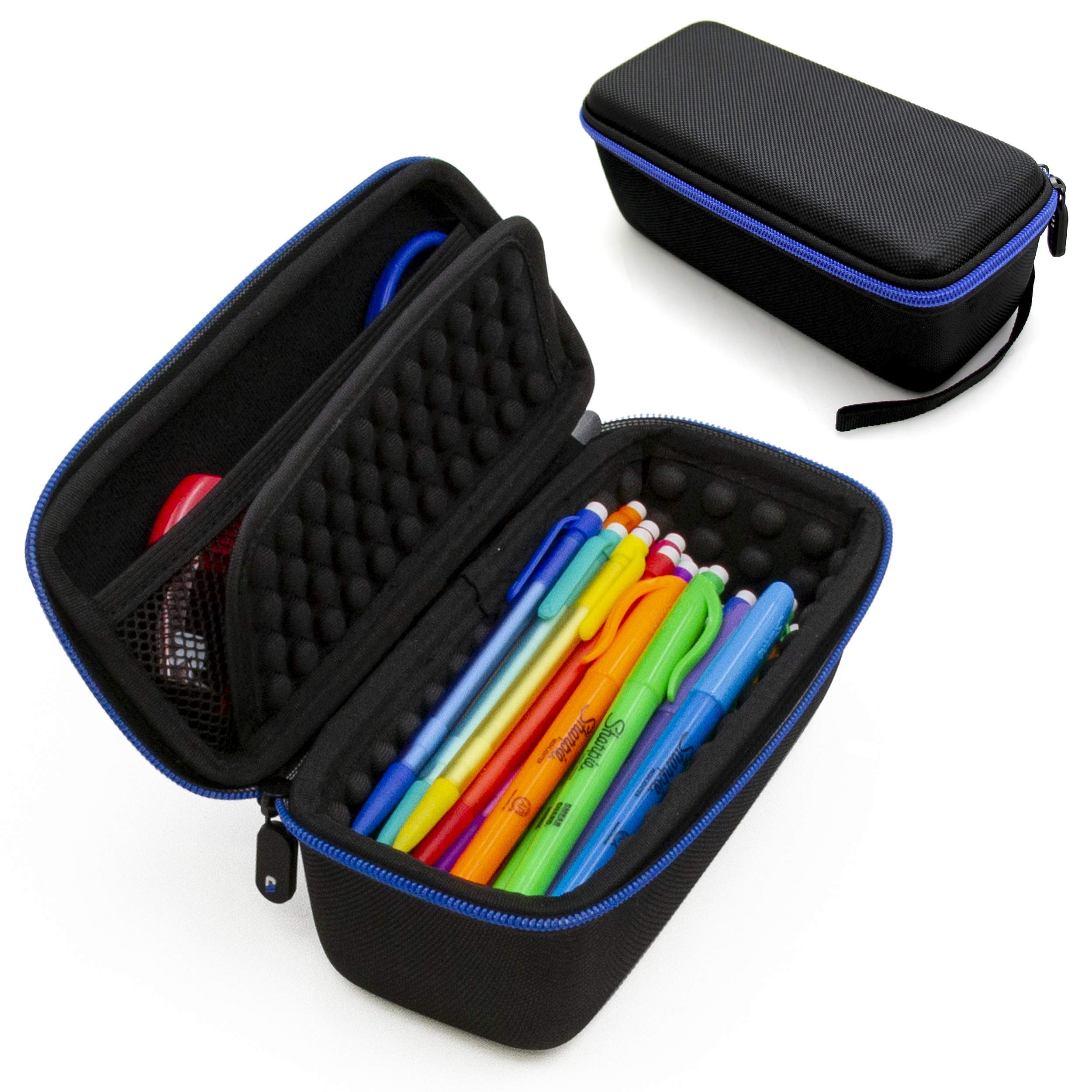 CASEMATIX Large Pencil Case with Removable Wrist Strap - Holds 50+ Pens, Pencils & Markers - Padded Divider & Mesh Storage Pocket - Perfect for School, Office & Art Supplies Organization (Case Only)
