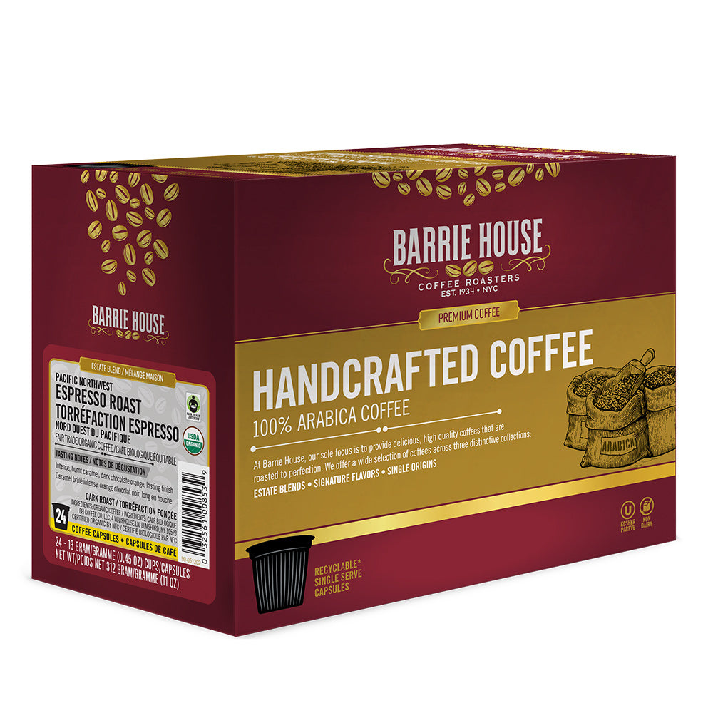 Barrie House Pacific Northwest Espresso Roast Single Serve Coffee Pods - 24 Count - Dark Roast K-Cup Compatible for Keurig Brewers - Perfect for Home, Office & Morning Energy Boost