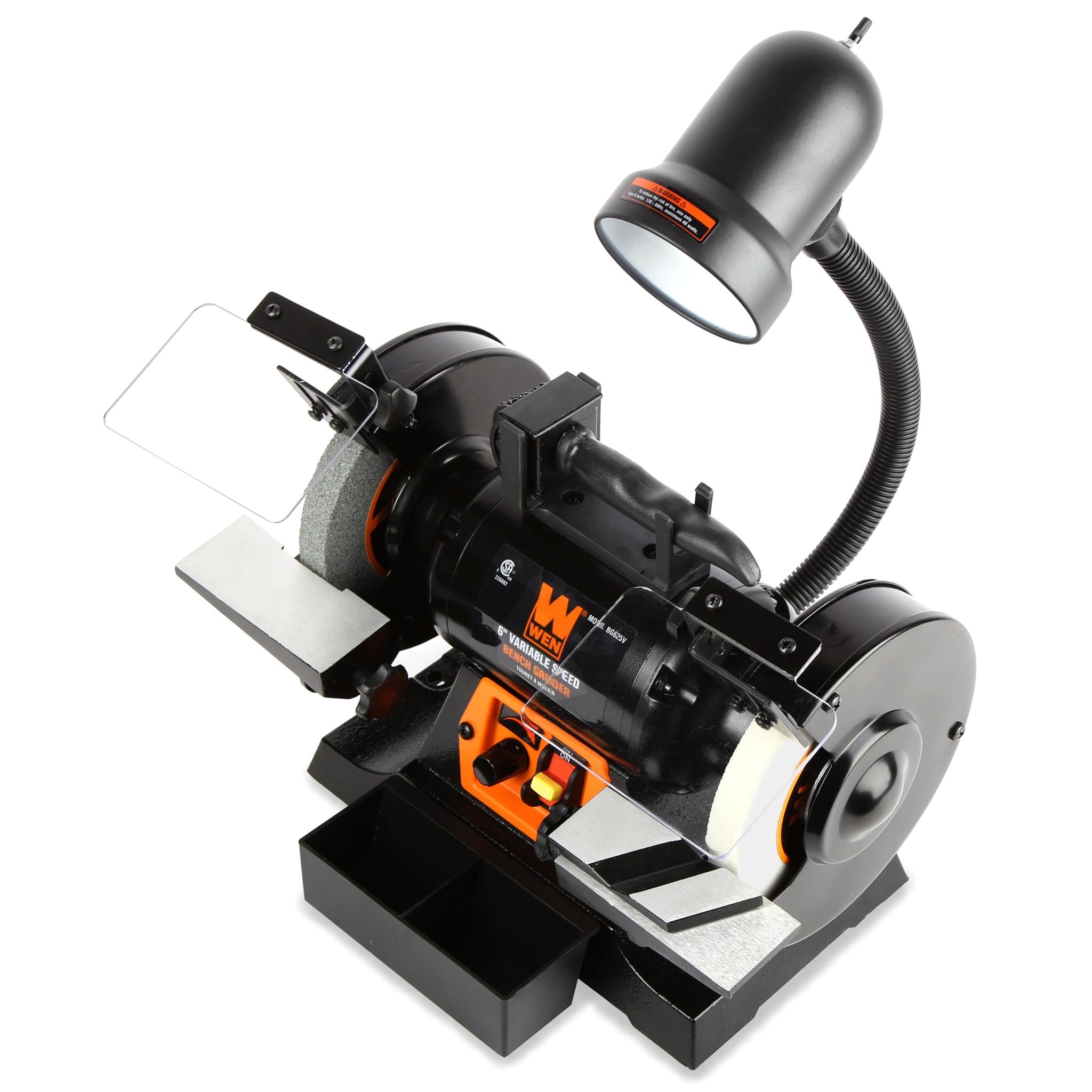 WEN BG625V 2.5 Amp 6 Inch Variable Speed Bench Grinder with Flexible Work Light - Perfect for Metalworking, Woodworking & DIY Projects in Home Workshops