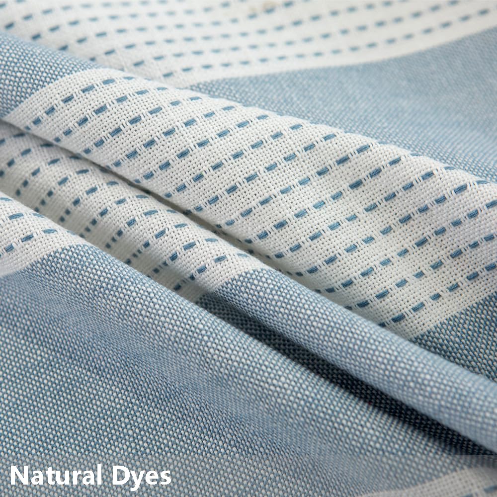 Premium Light Blue & White Striped Cotton Tablecloth - 55
